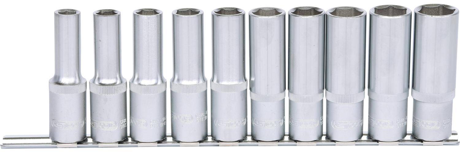 KS TOOLS 1/2" Sechskant-Stecknuss-Satz, lang, 10-tlg 10-19mm