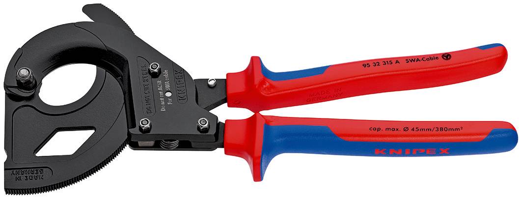 KNIPEX 95 32 315 A Kabelschneider (Ratschenprinzip) für stahlarmierte Kabel (SWA-Kabel) mit Mehrkomponenten-Hüllen