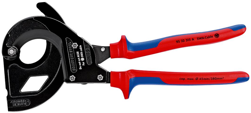KNIPEX 95 32 315 A Kabelschneider (Ratschenprinzip) für stahlarmierte Kabel (SWA-Kabel) mit Mehrkomponenten-Hüllen