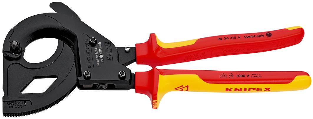 KNIPEX 95 36 315 A Kabelschneider (Ratschenprinzip) für stahlarmierte Kabel (SWA-Kabel) isoliert