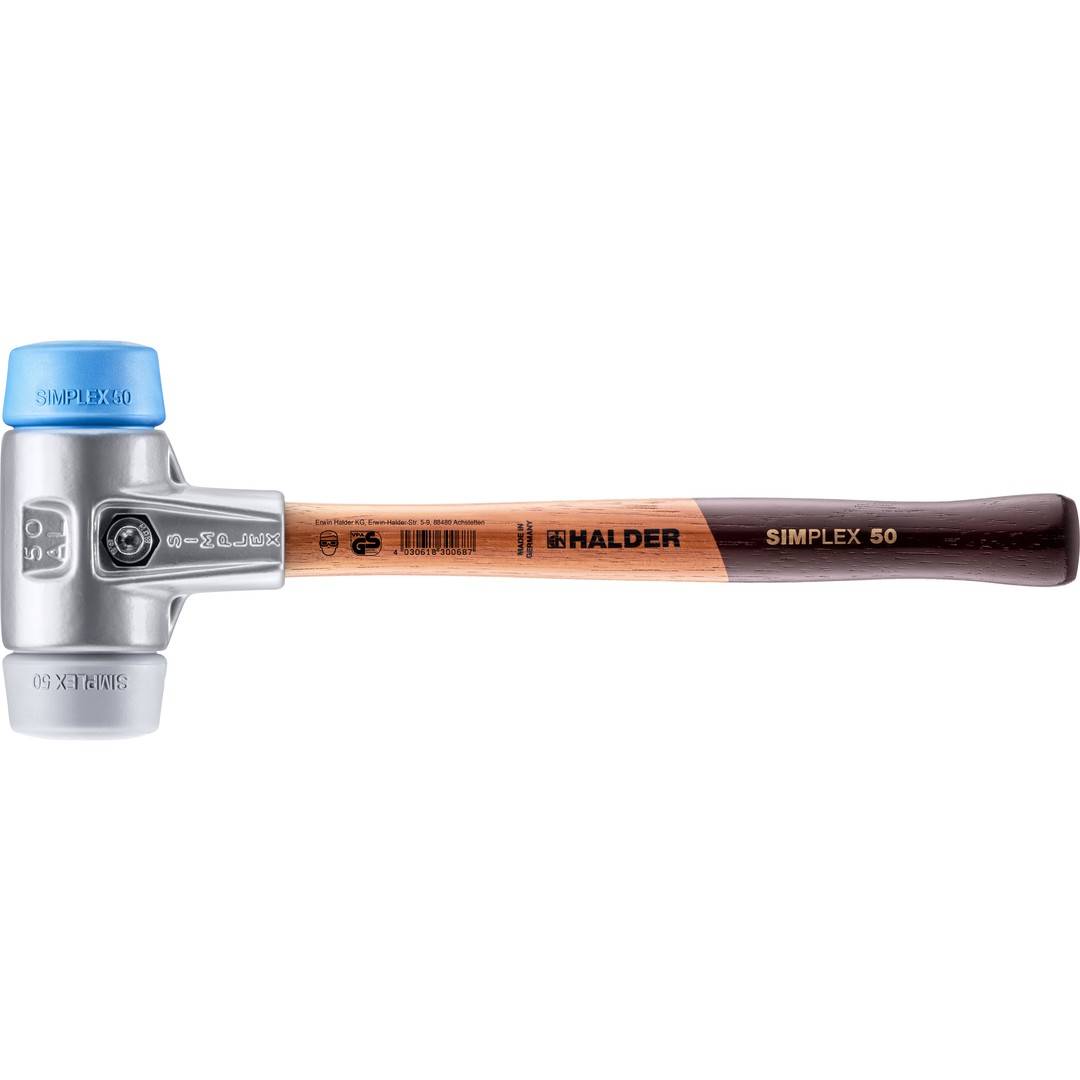 HALDER SIMPLEX Schonhammer Ø 50 mm TPE-soft blau / TPE-mid grau mit Aluminiumgehäuse