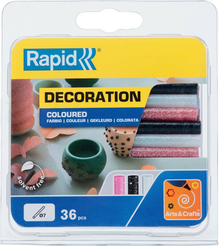Klebesticks Glitzer Ø 7 x 90 mm 36 Stk. weiß, schwarz, rose Blister Rapid