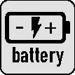 Batteriesymbol mit negativen und positiven Anschlüssen und einem Blitz zwischen ihnen über dem Wort 