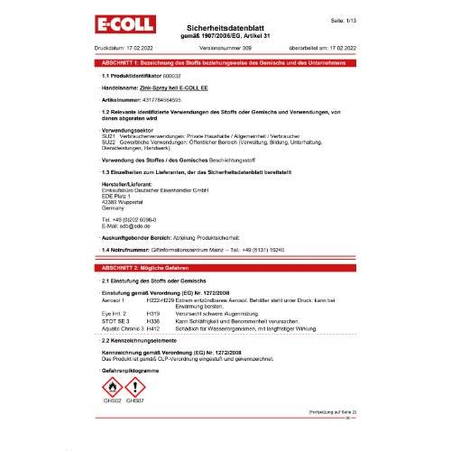 Zink-Spray hell 400ml silbergrau E-COLL EE