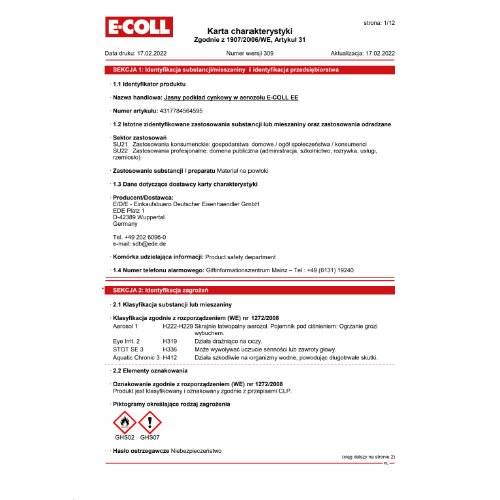 Zink-Spray hell 400ml silbergrau E-COLL EE