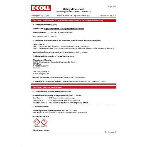 Hochl. Kühlschmierstoff 5L Kanister E-COLL EE