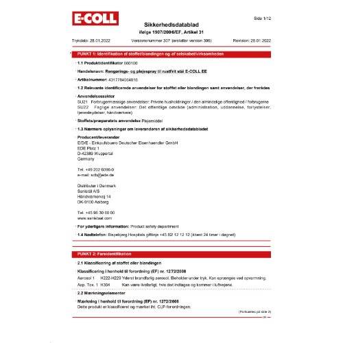 Edelstahlreiniger- und -pflegespray 400ml E-COLL EE