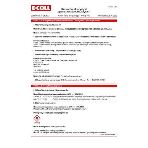 Edelstahlreiniger- und -pflegespray 400ml E-COLL EE