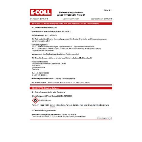 Edelstahlreiniger NSF-A7 400ml Sprühdose E-COLL EE