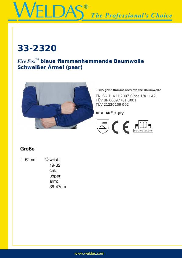 Schweißerschutzärmel Fire Fox™ L.ca.52cm blau WELDAS