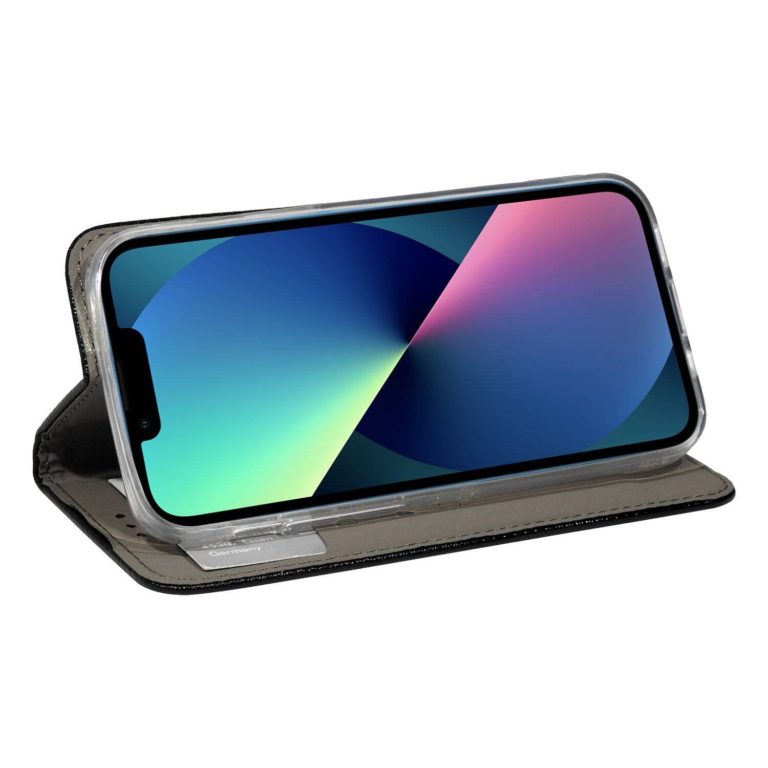 Buch Tasche "Smart" für iPhone 13 Handy Hülle Etui Brieftasche Schutzhülle mit Standfunktion, Kartenfach Schwarz