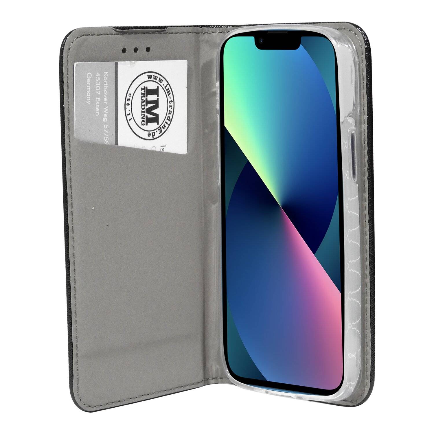 Buch Tasche "Smart" für iPhone 13 Handy Hülle Etui Brieftasche Schutzhülle mit Standfunktion, Kartenfach Schwarz
