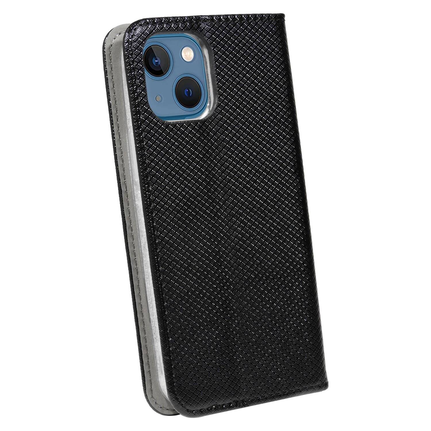 Buch Tasche "Smart" für iPhone 13 Handy Hülle Etui Brieftasche Schutzhülle mit Standfunktion, Kartenfach Schwarz
