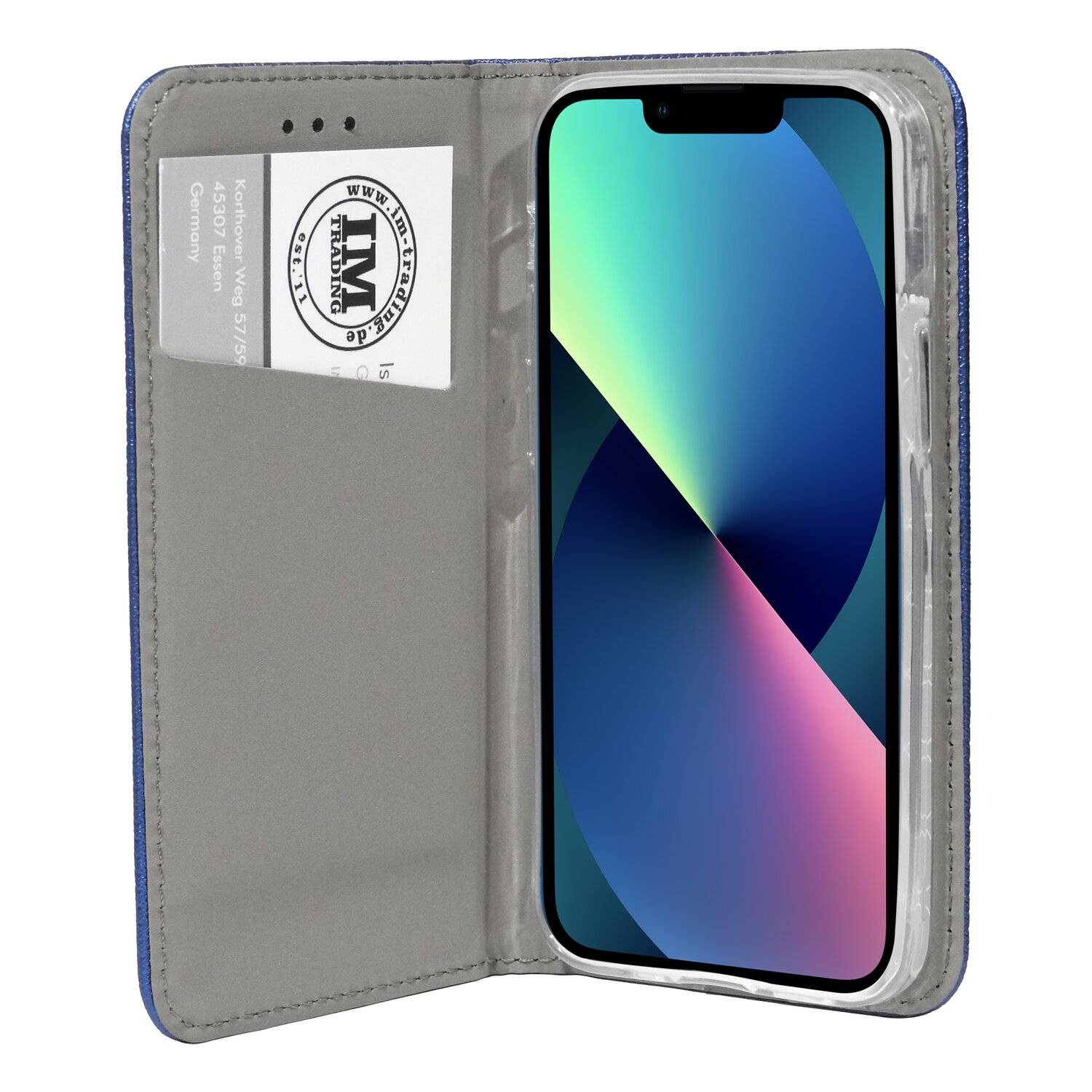 Buch Tasche "Smart" für iPhone 13 Handy Hülle Etui Brieftasche Schutzhülle mit Standfunktion, Kartenfach Blau