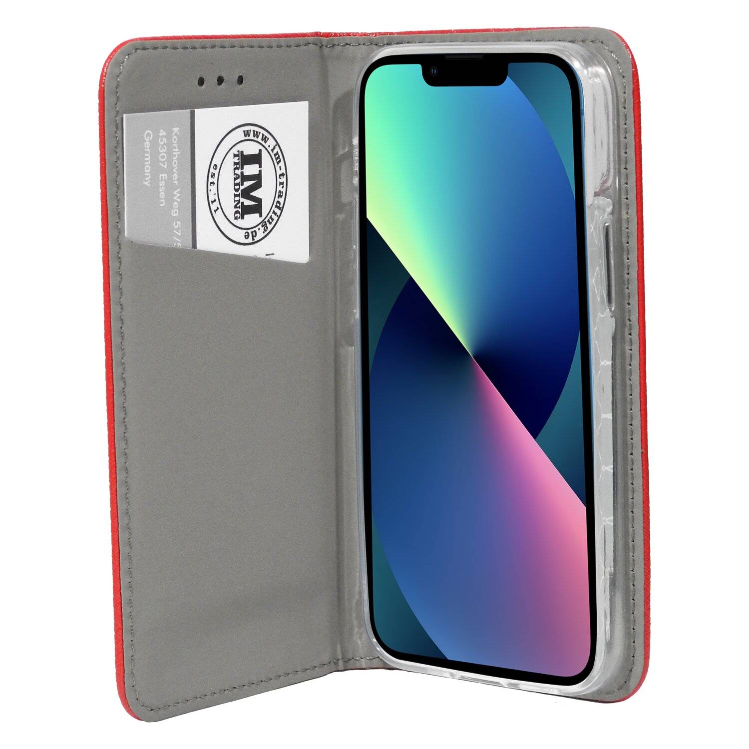 Buch Tasche "Smart" für iPhone 13 Handy Hülle Etui Brieftasche Schutzhülle mit Standfunktion, Kartenfach Rot