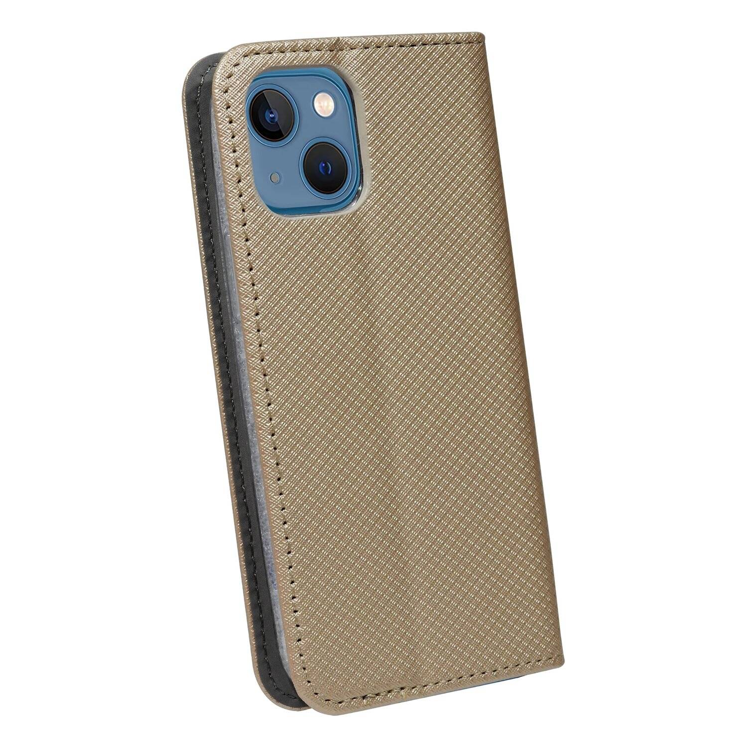 Buch Tasche "Smart" für iPhone 13 Mini Handy Hülle Etui Brieftasche Schutzhülle mit Standfunktion, Kartenfach Gold