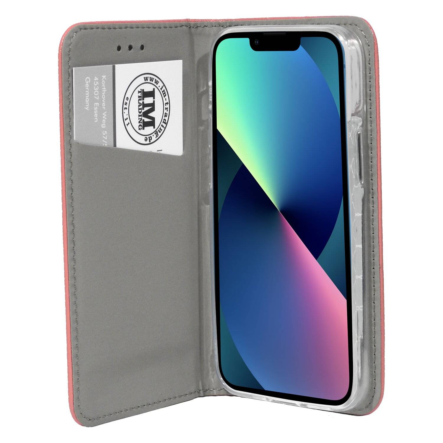 Buch Tasche "Smart" für iPhone 13 Mini Handy Hülle Etui Brieftasche Schutzhülle mit Standfunktion, Kartenfach Rosa