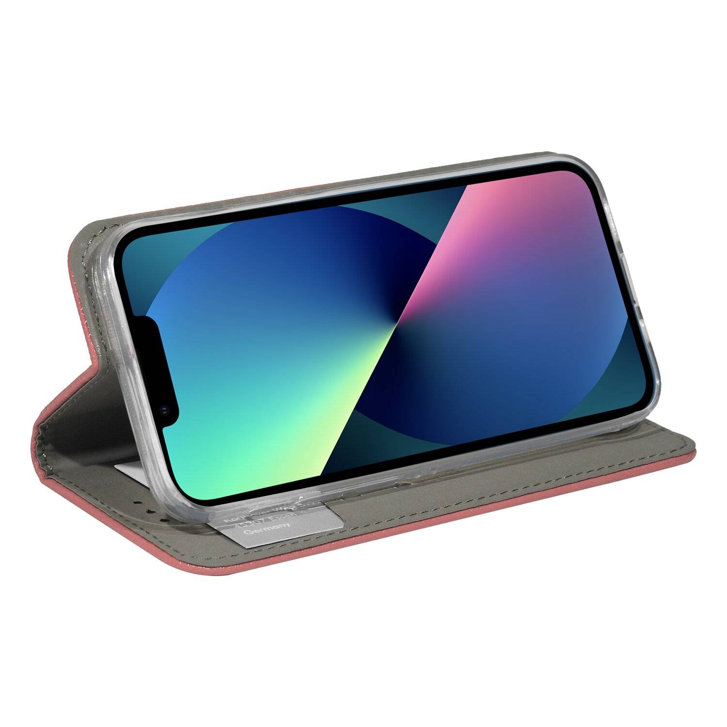 Buch Tasche "Smart" für iPhone 13 Mini Handy Hülle Etui Brieftasche Schutzhülle mit Standfunktion, Kartenfach Rosa