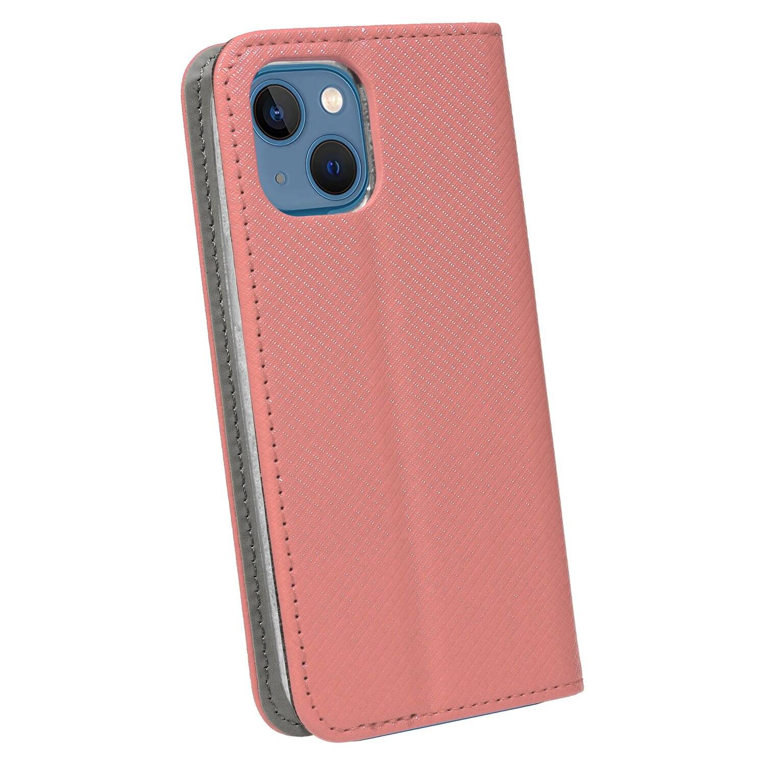 Buch Tasche "Smart" für iPhone 13 Mini Handy Hülle Etui Brieftasche Schutzhülle mit Standfunktion, Kartenfach Rosa