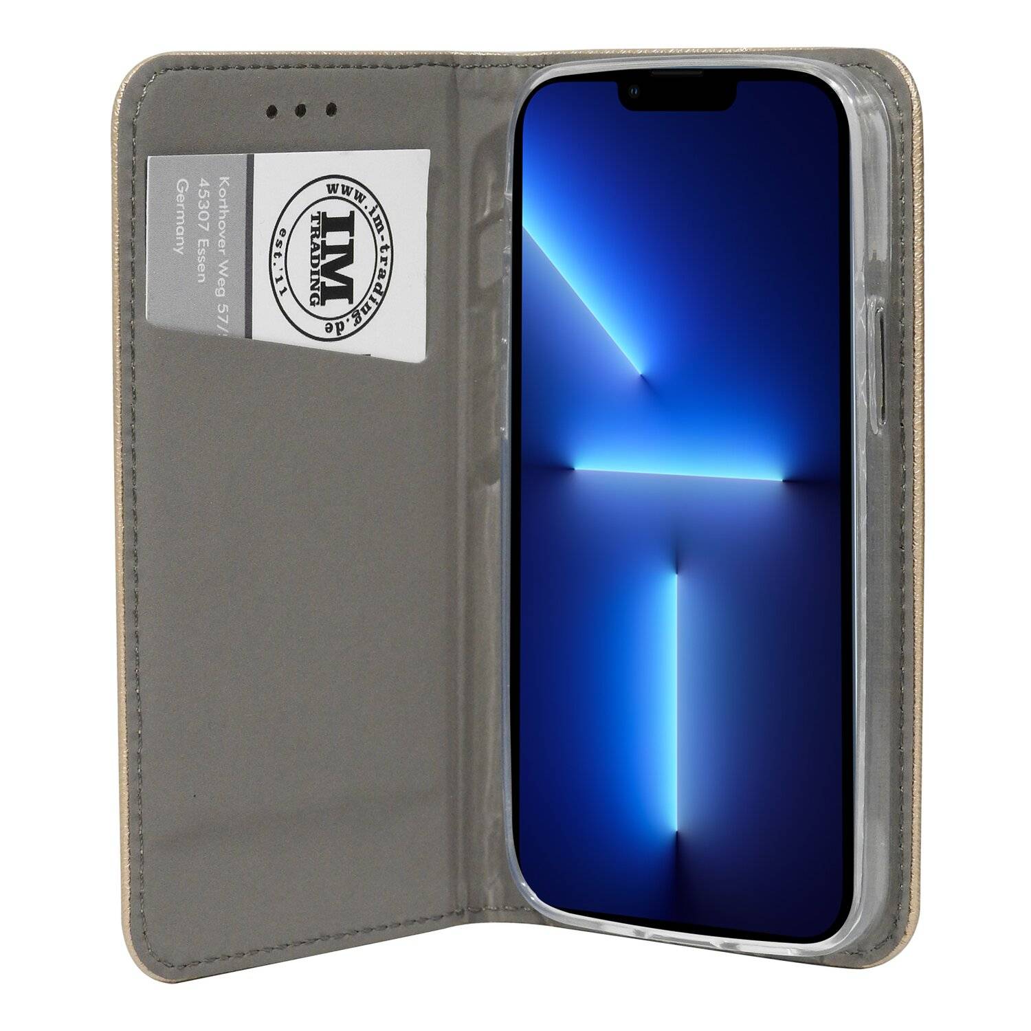 Buch Tasche "Smart" für iPhone 13 Pro Handy Hülle Etui Brieftasche Schutzhülle mit Standfunktion, Kartenfach Gold