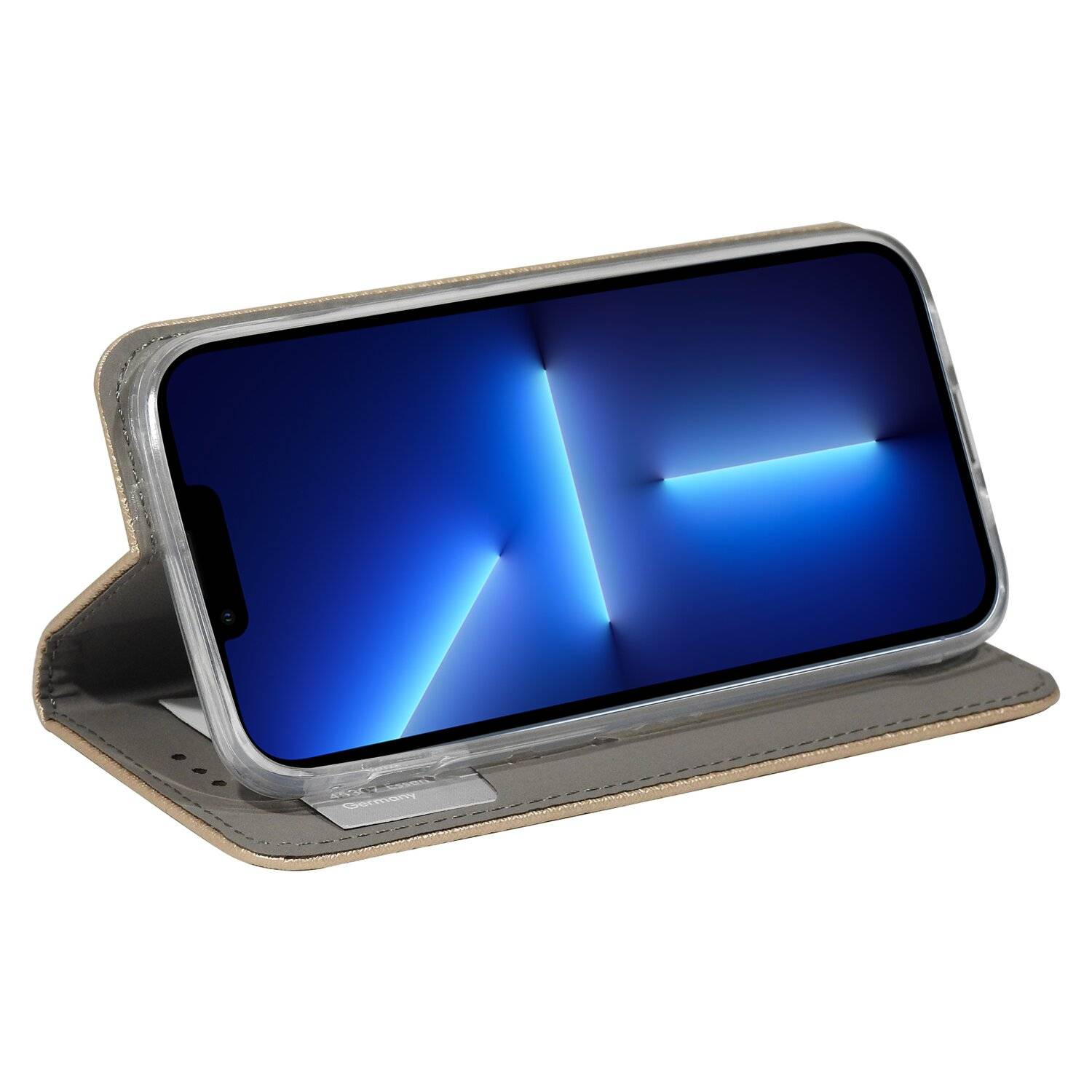 Buch Tasche "Smart" für iPhone 13 Pro Handy Hülle Etui Brieftasche Schutzhülle mit Standfunktion, Kartenfach Gold