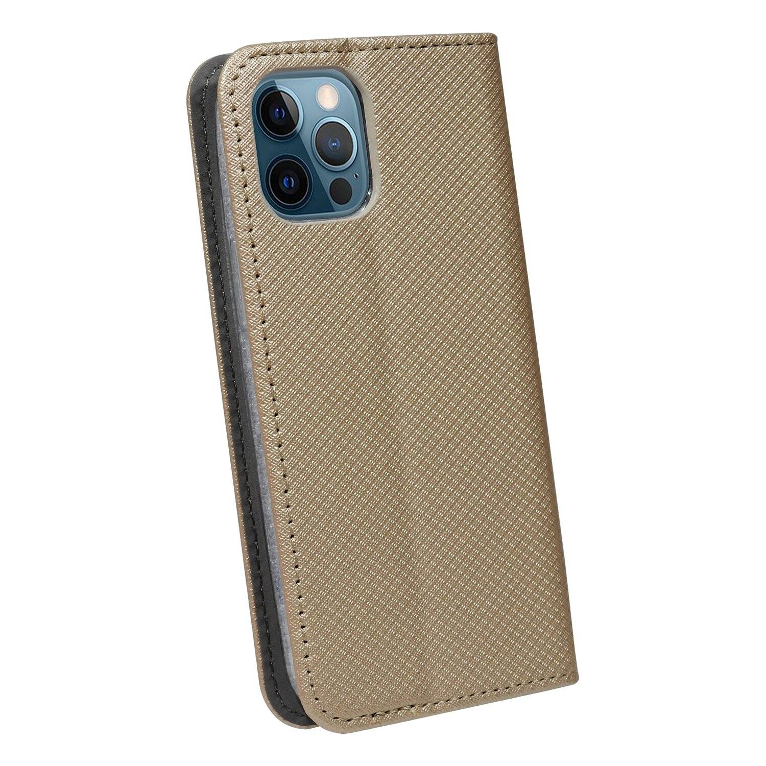 Buch Tasche "Smart" für iPhone 13 Pro Handy Hülle Etui Brieftasche Schutzhülle mit Standfunktion, Kartenfach Gold