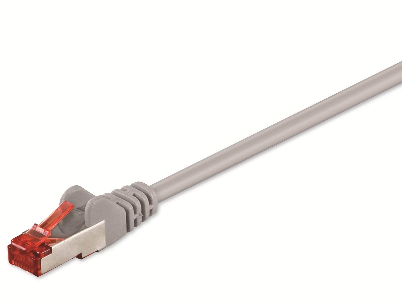Ethernet-Netzwerkkabel mit RJ45-Stecker auf weißem Hintergrund.