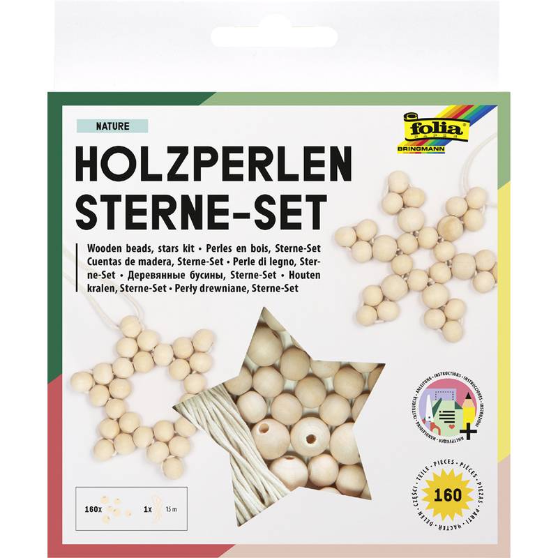 Packung mit Holzperlen-Sterne-Set mit der Bezeichnung „HOLZPERLEN STERNE-SET
