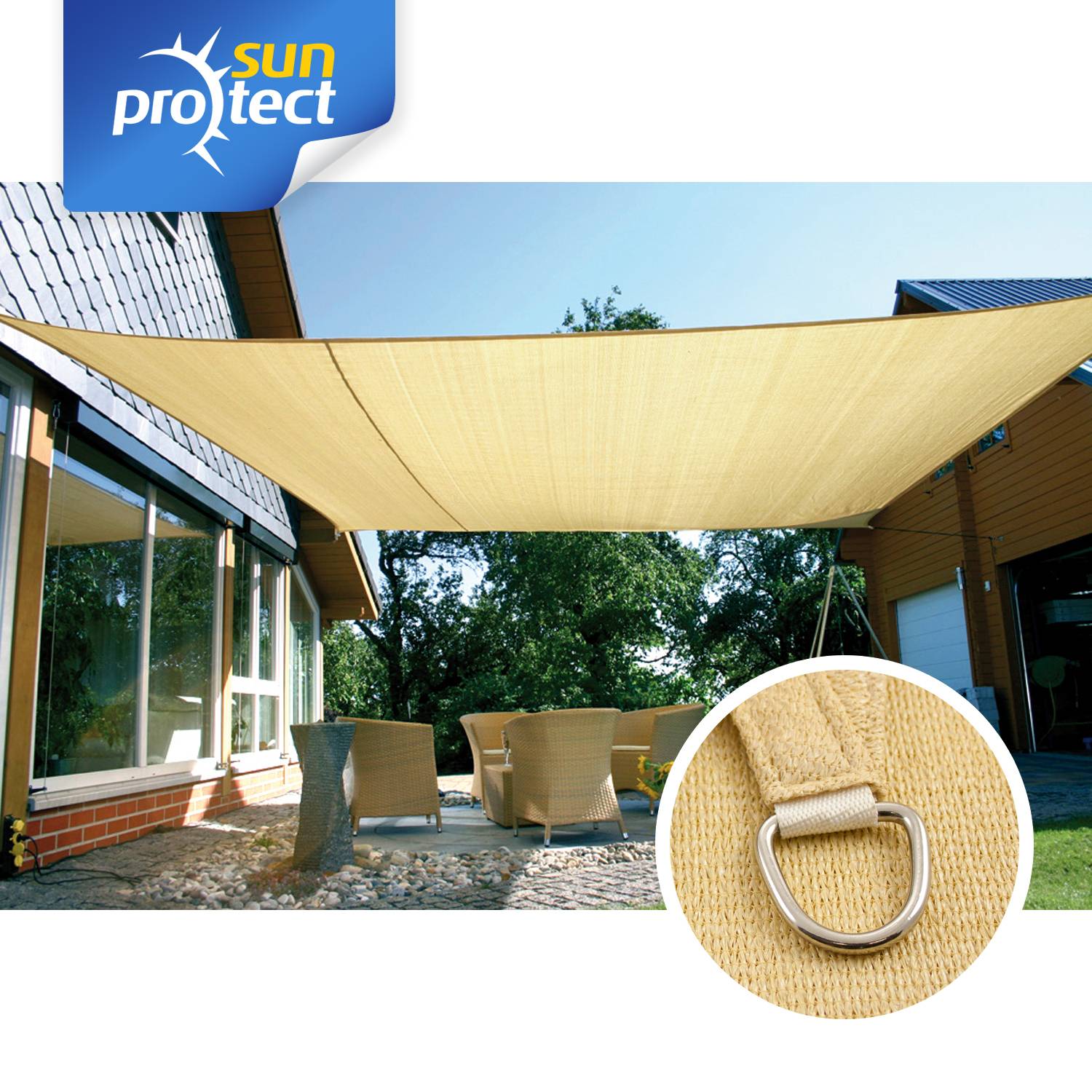 sunprotect 12018 Professional Sonnensegel, 7 x 5,5 m, Rechteck, wind- & wasserdurchlässig, beige