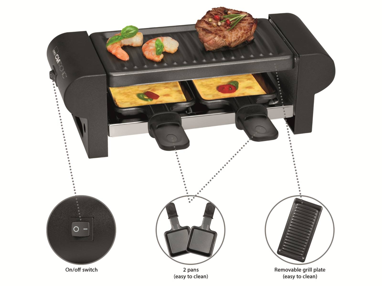 CLATRONIC Raclette RG 3592, 350 Watt, 2 Personen