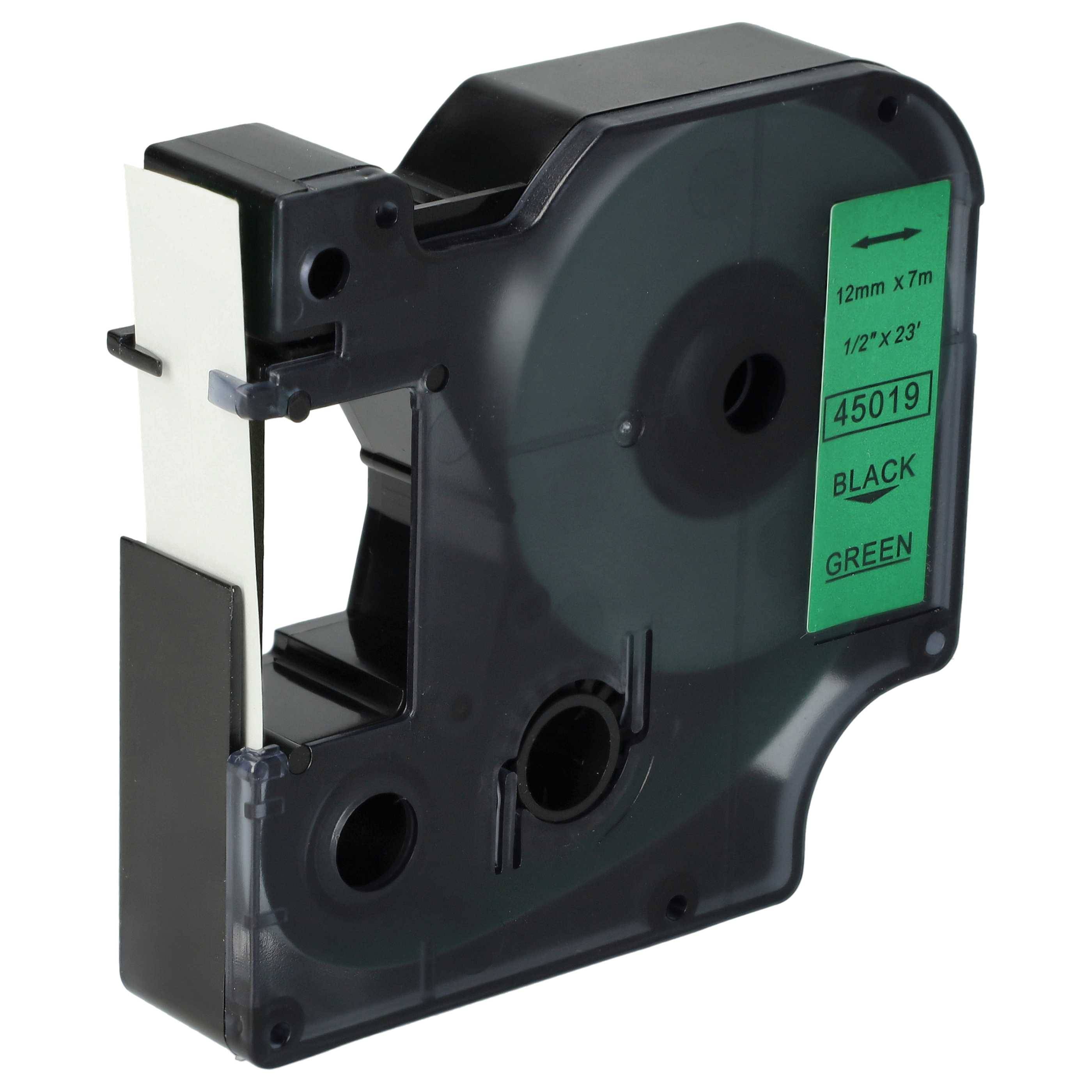 vhbw Schriftband-Kassette kompatibel mit Dymo LabelWriter Duo 400, Duo, Duo 450 Etiketten-Drucker 7m x 12mm Schwarz auf Grün