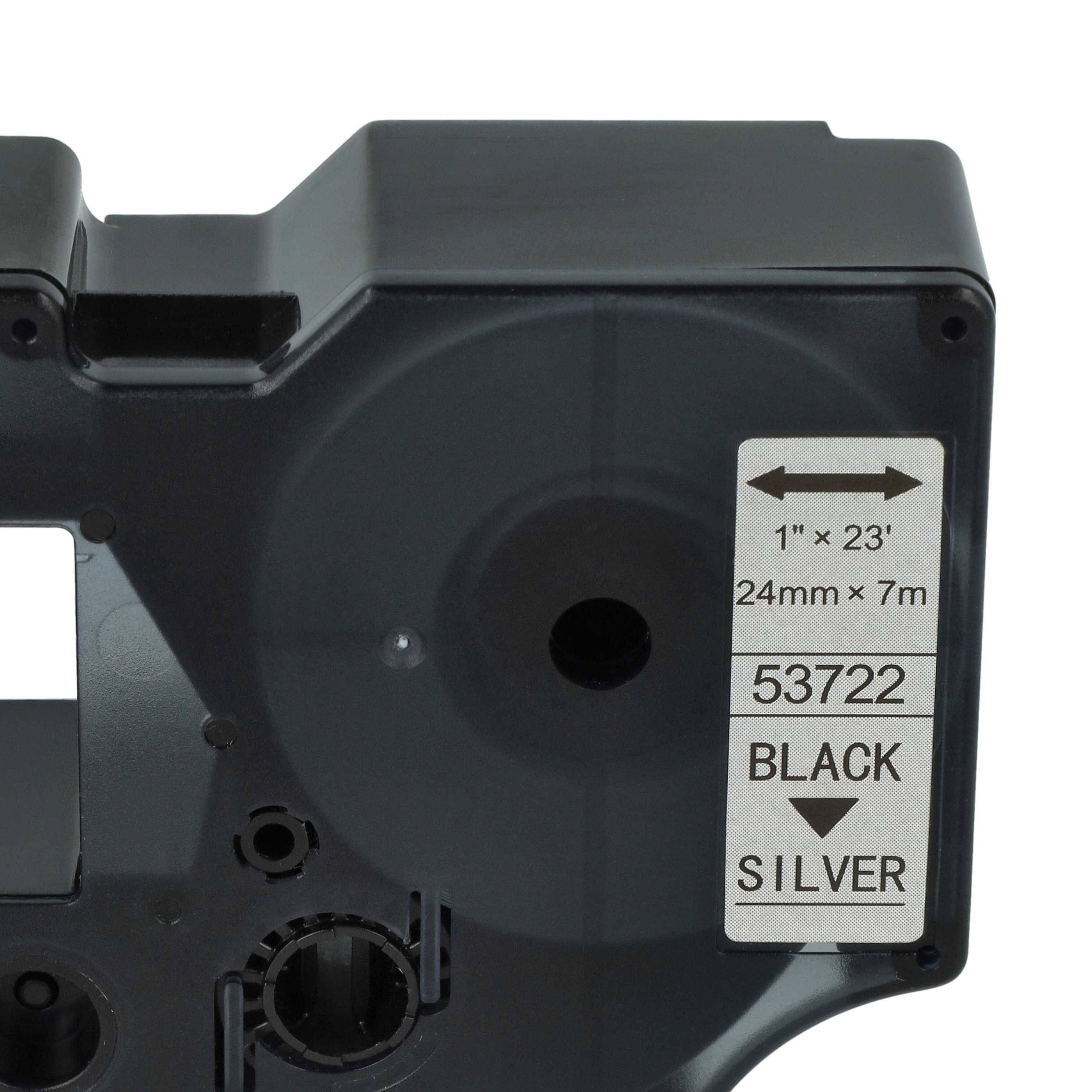 vhbw Schriftband-Kassette Ersatz für Dymo D1, 53722 für Etiketten-Drucker 7m x 24mm Schwarz auf Silber