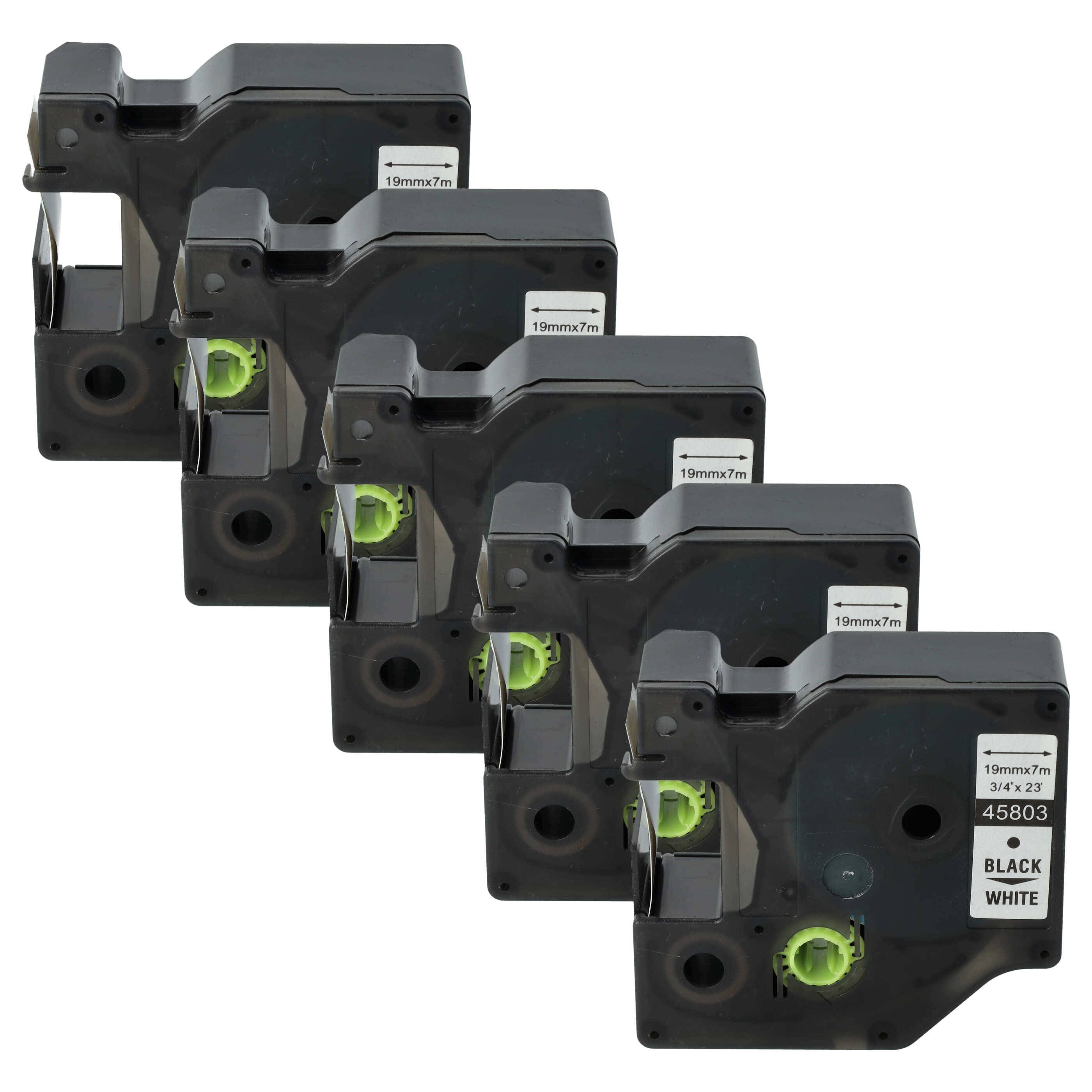 vhbw 5x Schriftband-Kassette kompatibel mit Dymo LabelManager 420P | 450D, 450, 500TS, 500 Etiketten-Drucker 7m x 19mm Schwarz auf Weiß, Kunststoff