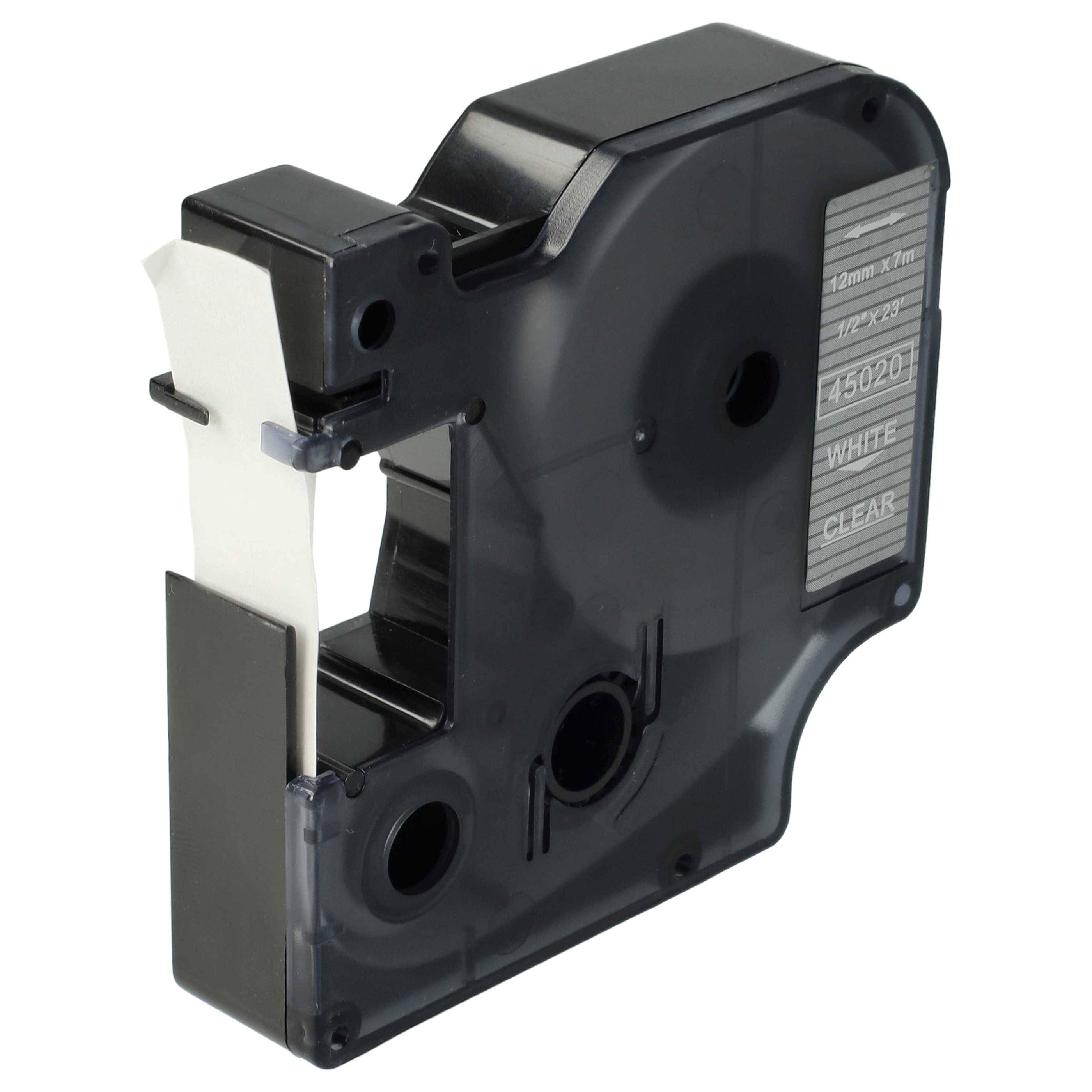vhbw Schriftband-Kassette kompatibel mit Dymo LabelManager 420P, 450D, 450, 500TS, 500, PC II Etiketten-Drucker 7m x 12mm Weiß auf Transparent
