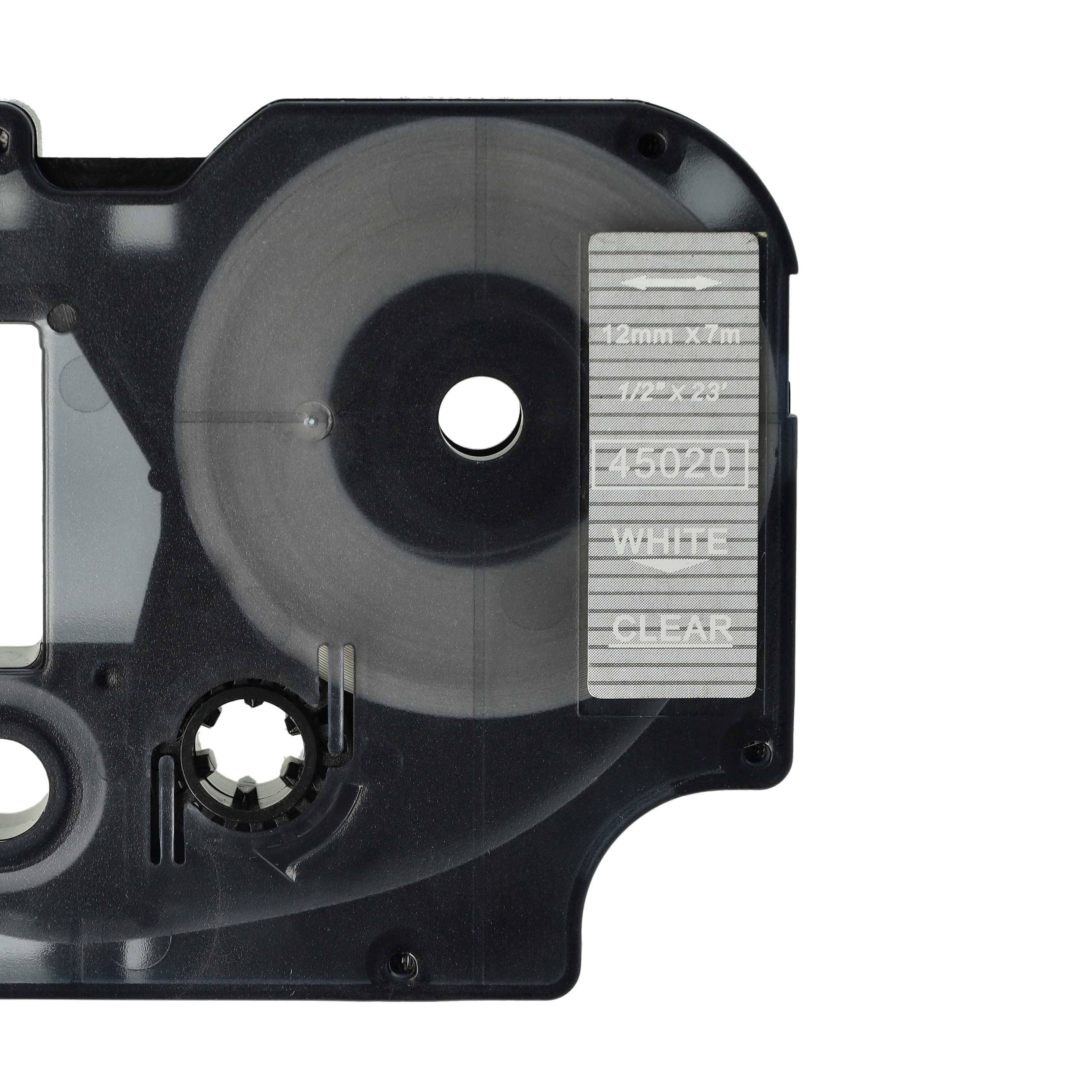 vhbw Schriftband-Kassette Ersatz für Dymo D1, 45020 für Etiketten-Drucker 7m x 12mm Weiß auf Transparent