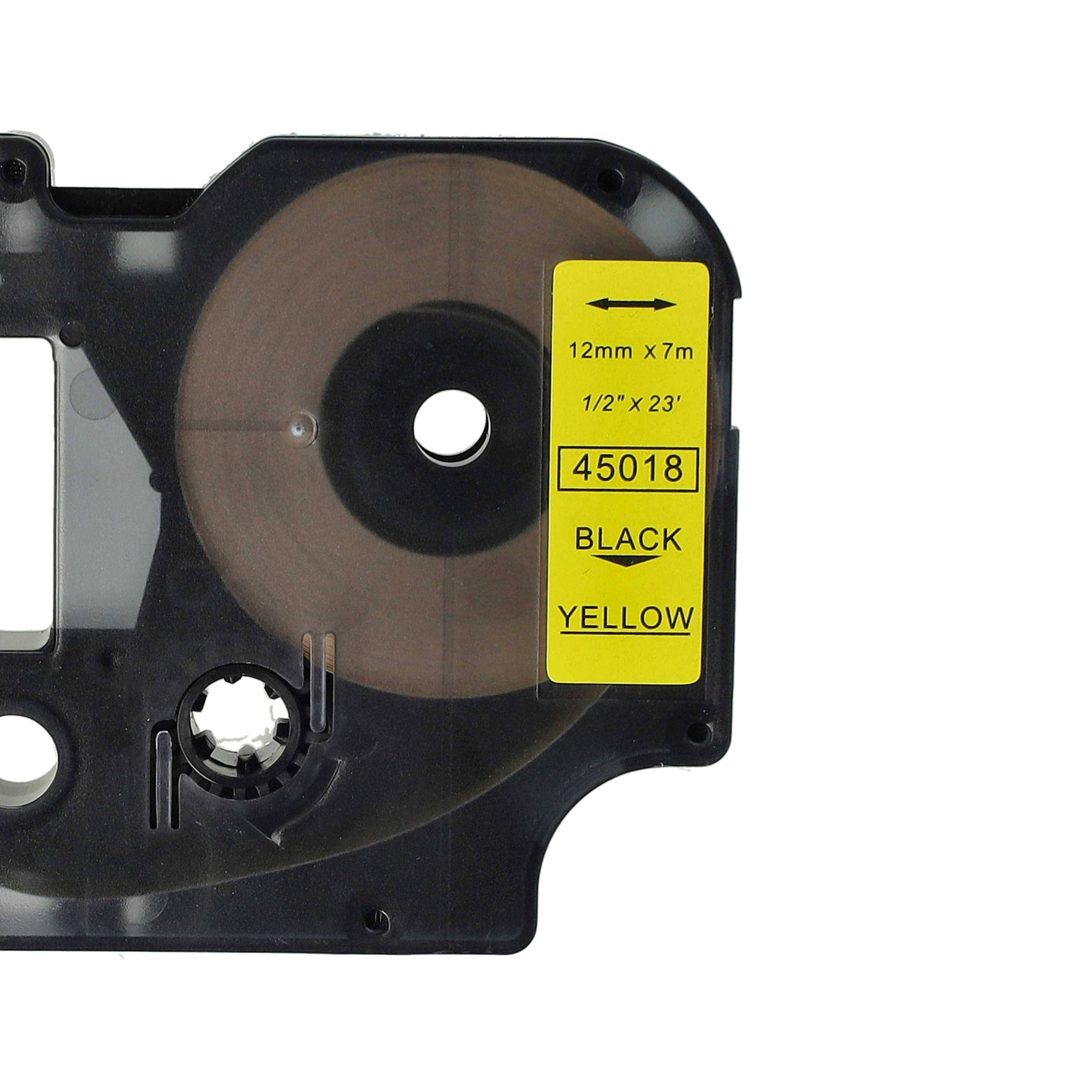 vhbw Schriftband-Kassette Ersatz für Dymo D1, 45018 für Etiketten-Drucker 7m x 12mm Schwarz auf Gelb