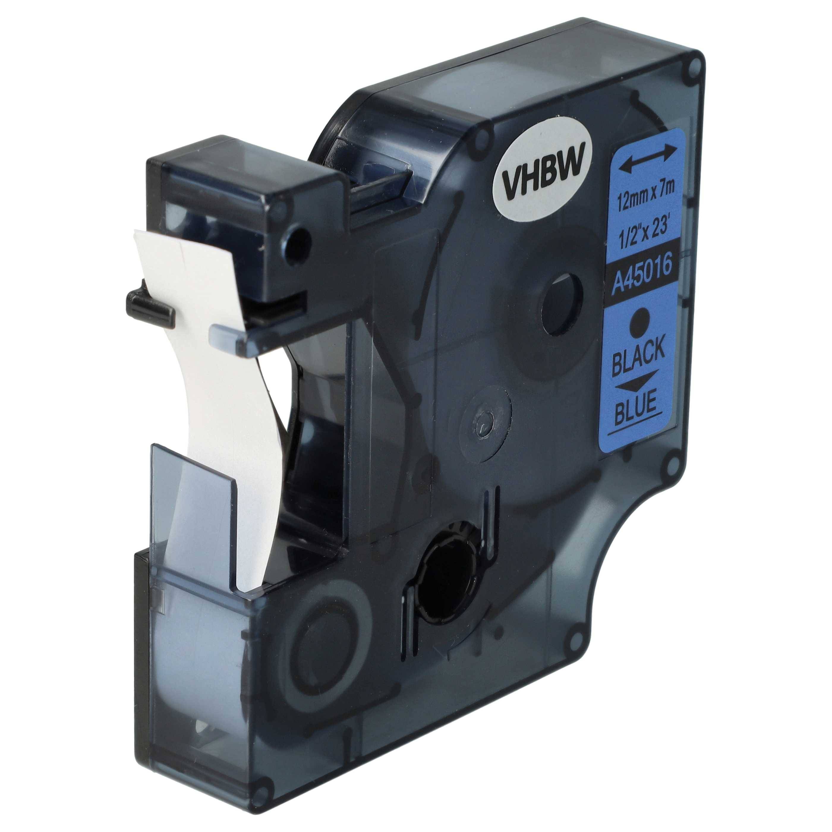 vhbw Schriftband-Kassette kompatibel mit Dymo LabelManager 100, 210D, 120P, 200, 260P, 100 Plus, 160 Etiketten-Drucker 7m x 12mm Schwarz auf Blau