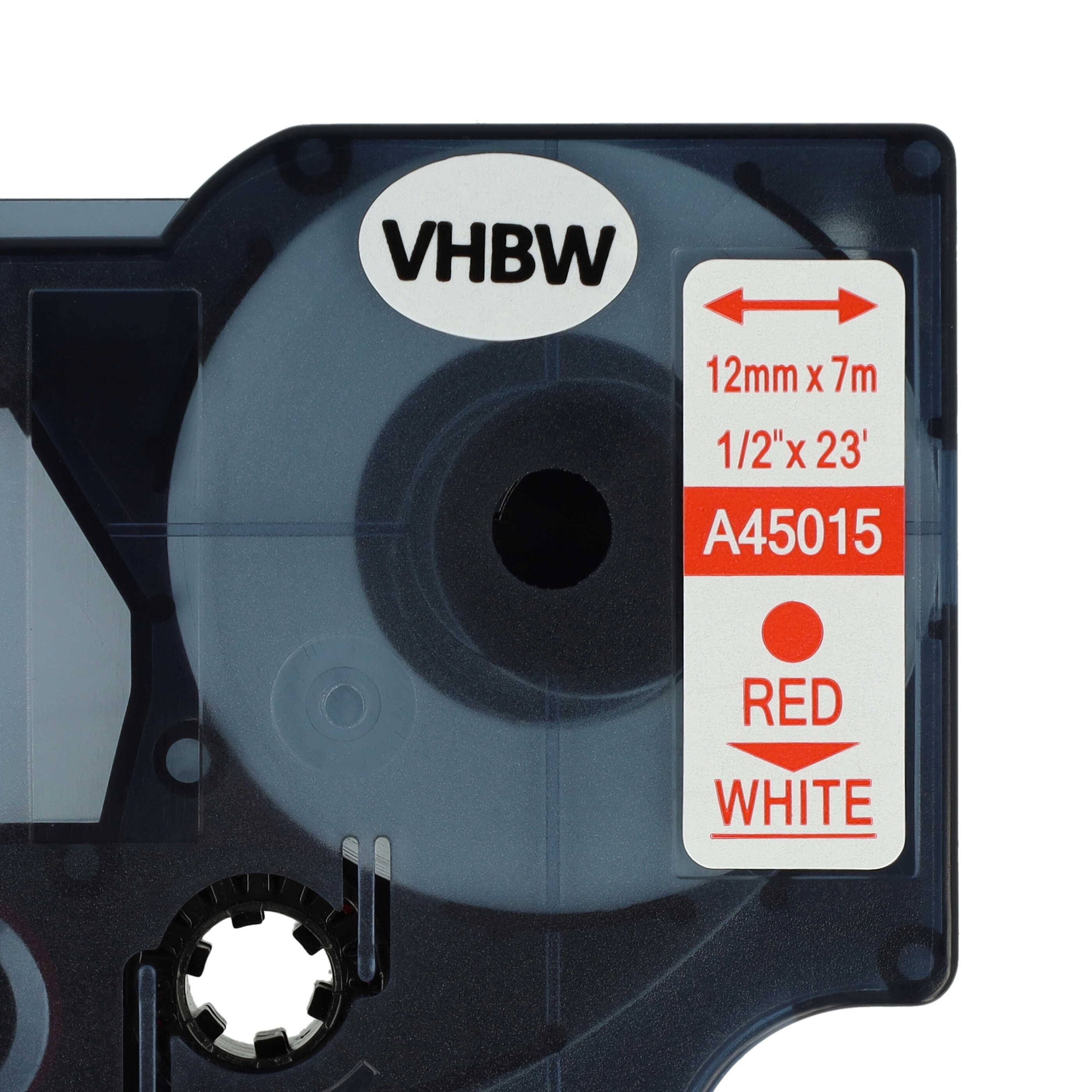 vhbw Schriftband-Kassette kompatibel mit Dymo 5000, 2000, 5500, 1000+, 1000, 4500, 3500 Etiketten-Drucker 7m x 12mm Rot auf Weiß