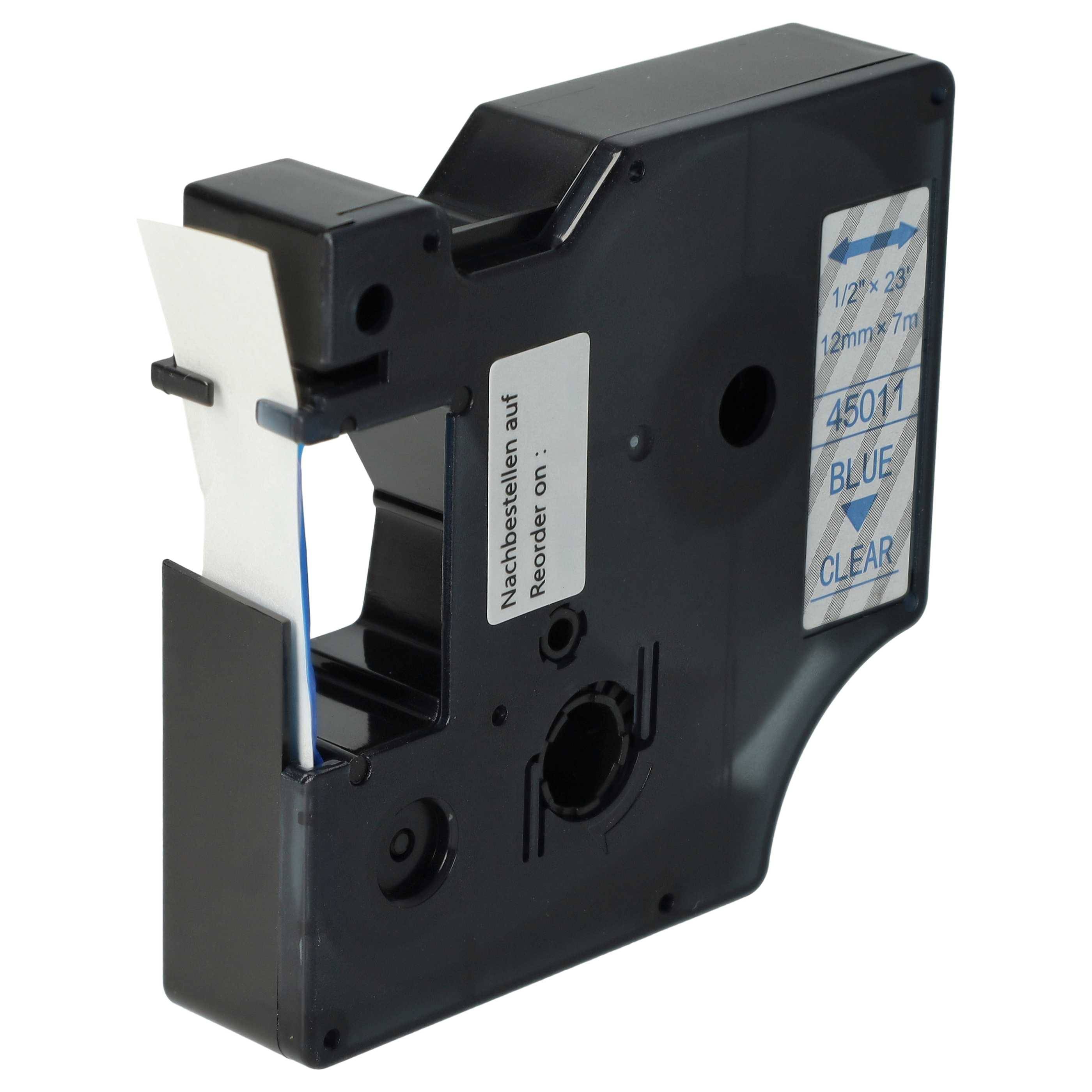 vhbw Schriftband-Kassette kompatibel mit Dymo LabelMaker PC2, PC Etiketten-Drucker 7m x 12mm Blau auf Transparent