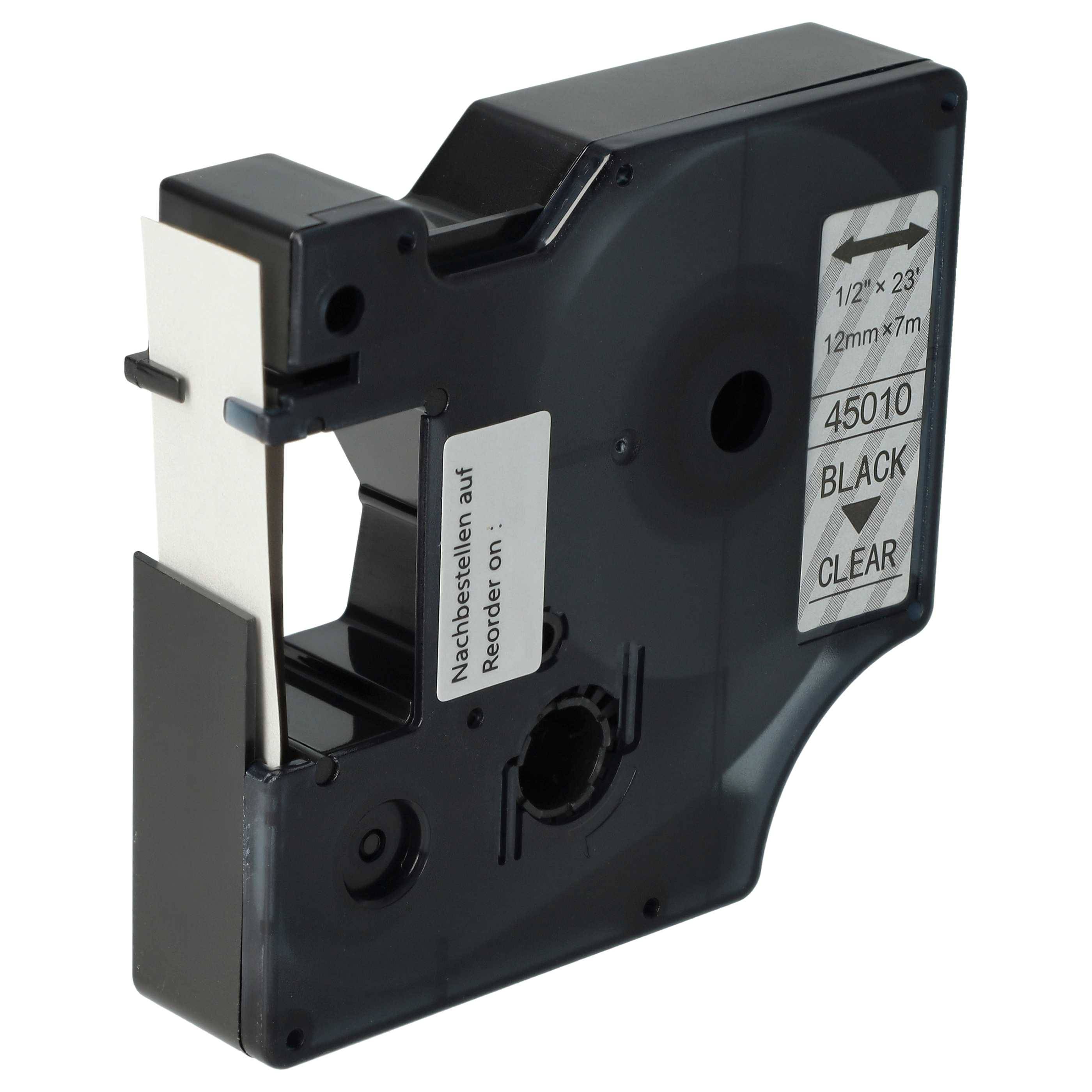vhbw Schriftband-Kassette kompatibel mit Dymo LabelWriter Duo 400 | Duo, Duo 450 Etiketten-Drucker 7m x 12mm Schwarz auf Transparent