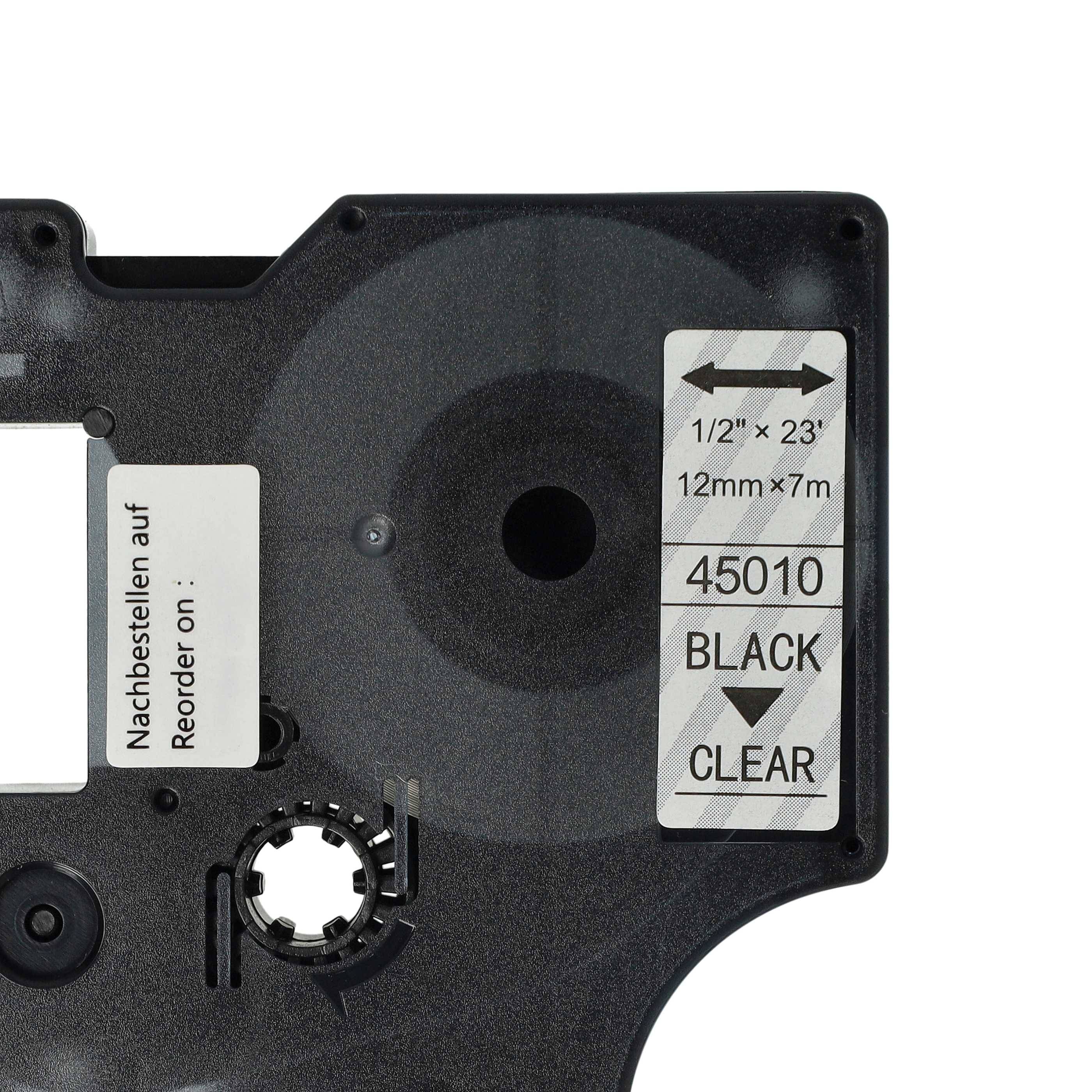 vhbw Schriftband-Kassette kompatibel mit Dymo LabelManager 100 | 210D, 120P, 200, 100 Plus, 160 Etiketten-Drucker 7m x 12mm Schwarz auf Transparent