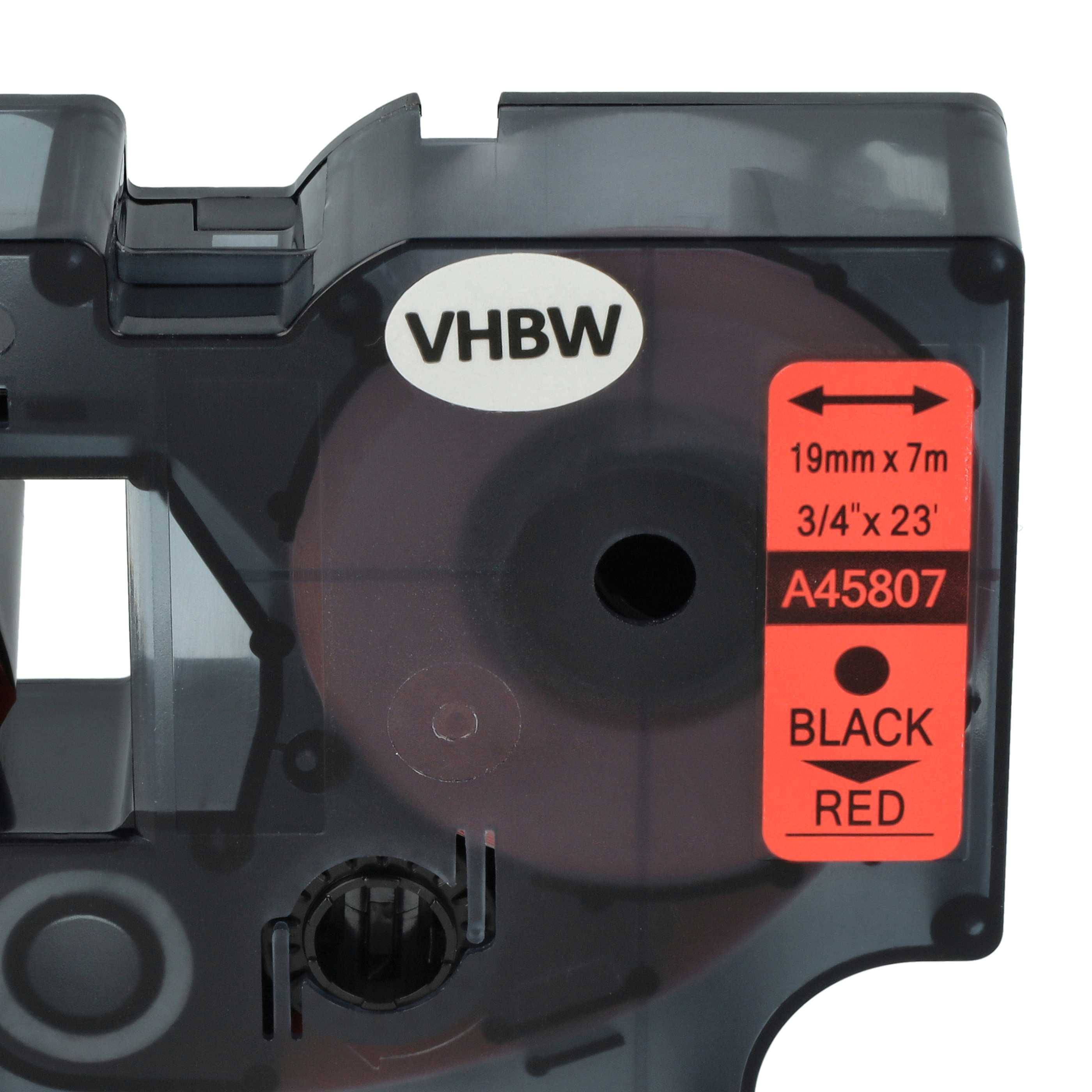 vhbw Schriftband-Kassette kompatibel mit Dymo LabelManager 400 | 300, 200, 350, 360D, 350D Etiketten-Drucker 7m x 19mm Schwarz auf Rot, Kunststoff