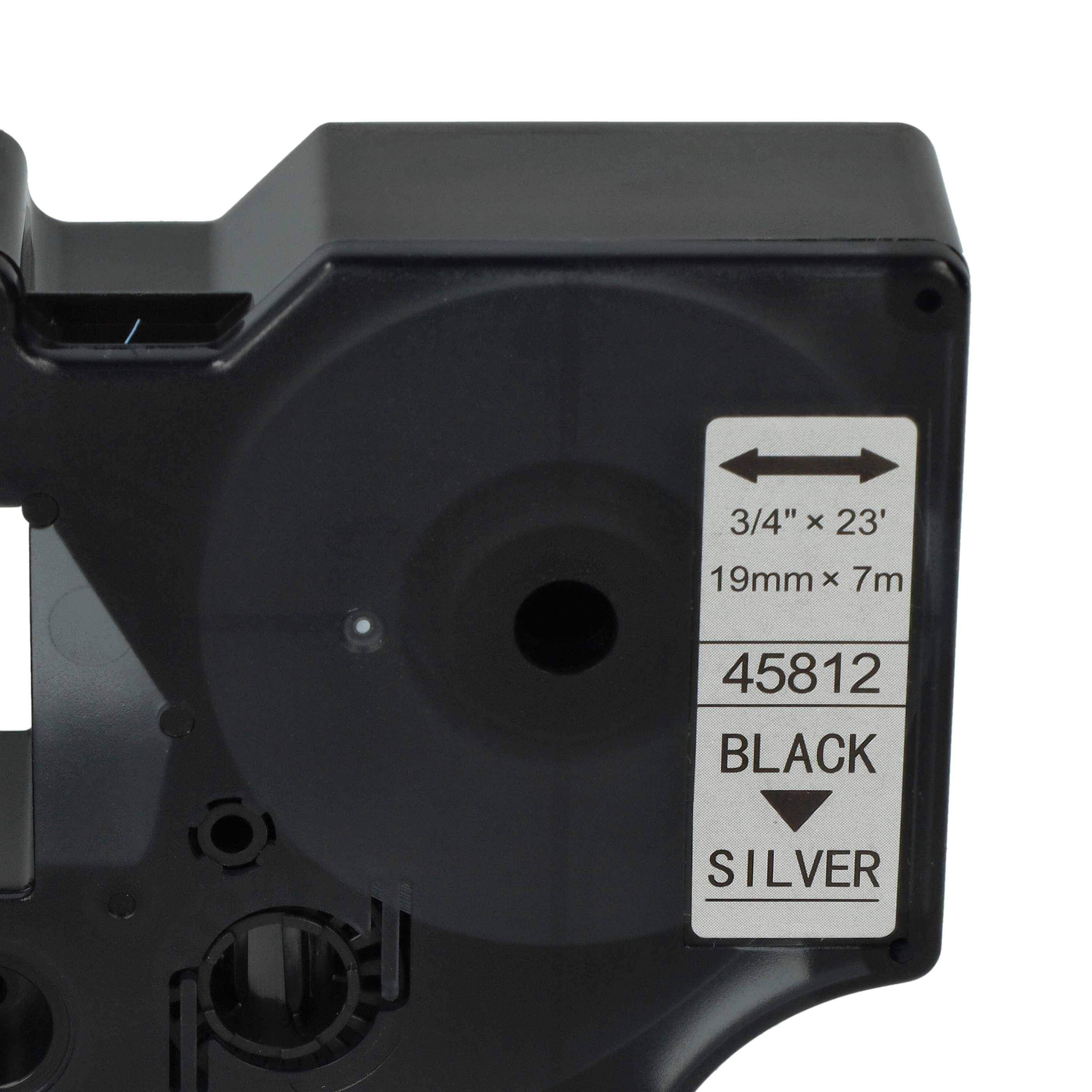 vhbw Schriftband-Kassette kompatibel mit Dymo LabelManager 420P, 450D, 450, 500TS, 500 Etiketten-Drucker 7m x 19mm Schwarz auf Silber, Kunststoff