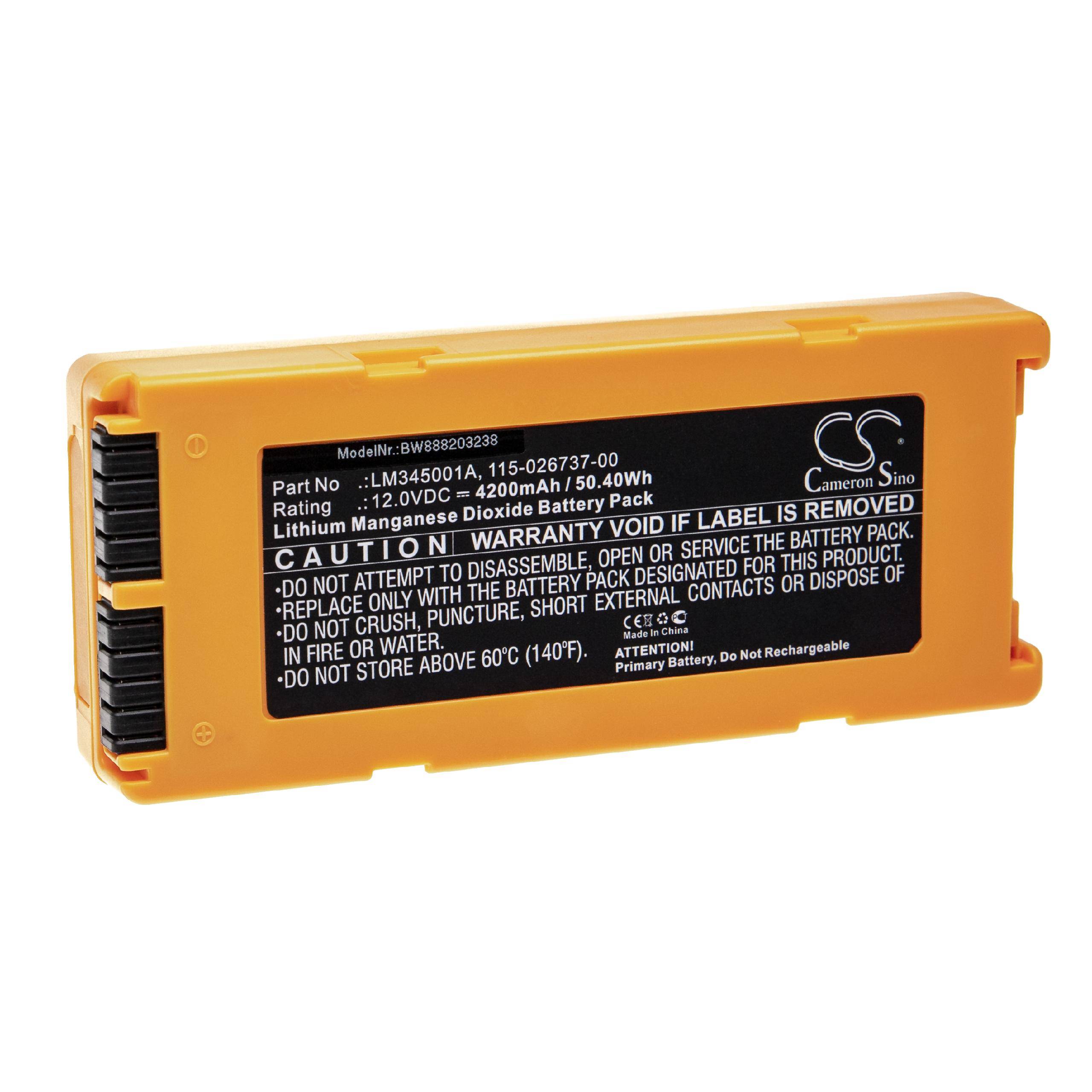 vhbw Batterie Ersatz für Mindray LM34S001A, 022-000124-00, 115-026737-00, LM345001A für Medizintechnik (4200mAh, 12V, Li-MnO2)