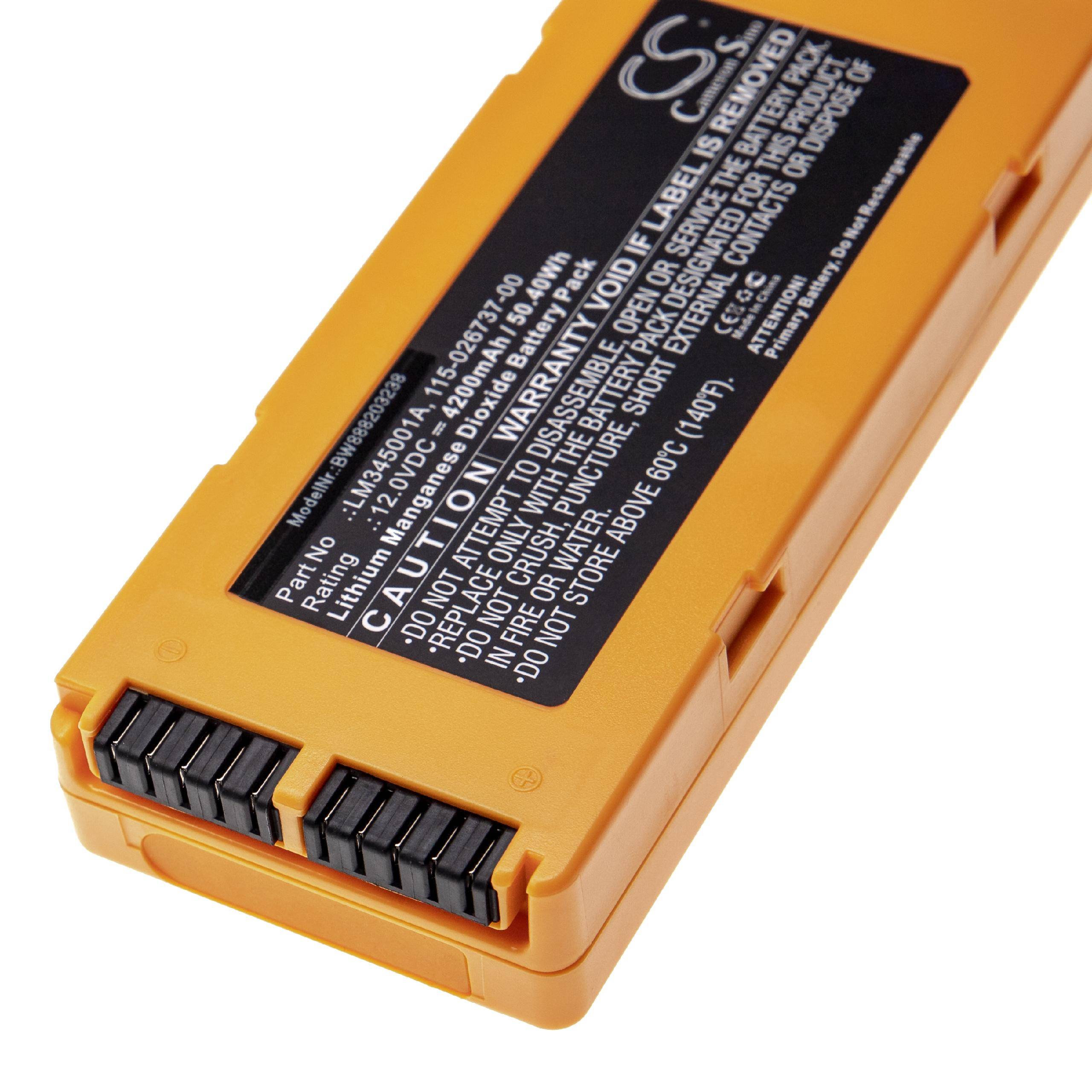 vhbw Batterie Ersatz für Mindray LM34S001A, 022-000124-00, 115-026737-00, LM345001A für Medizintechnik (4200mAh, 12V, Li-MnO2)