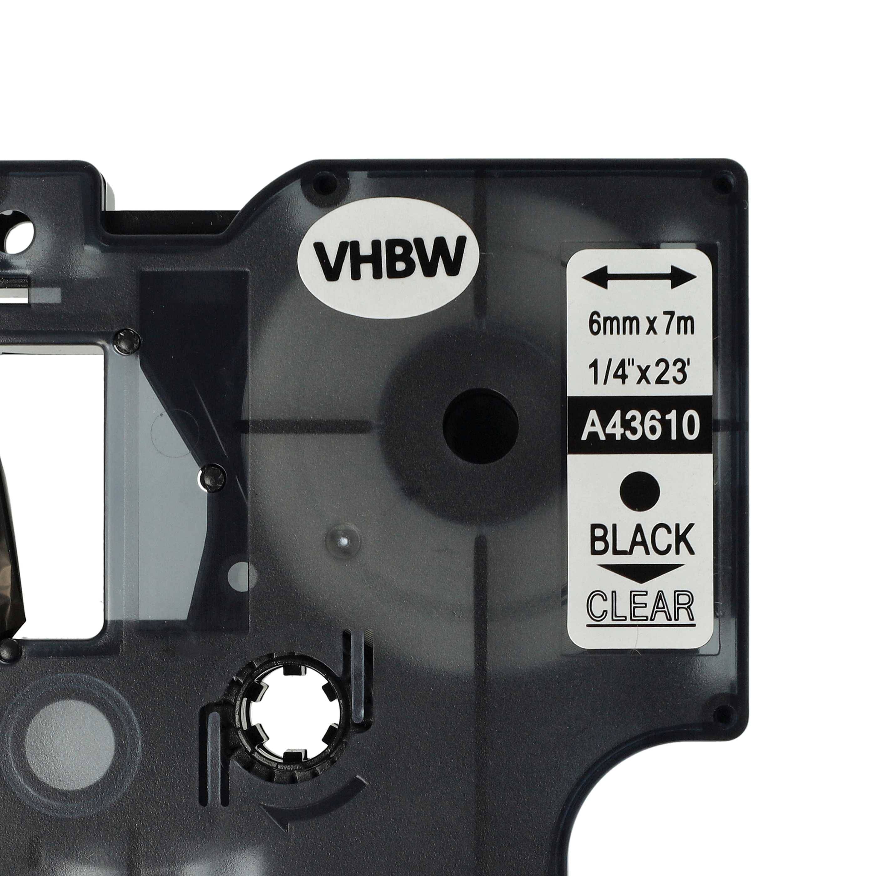 vhbw Schriftband-Kassette kompatibel mit Dymo 5000 | 2000, 5500 Etiketten-Drucker 7m x 6mm Schwarz auf Transparent