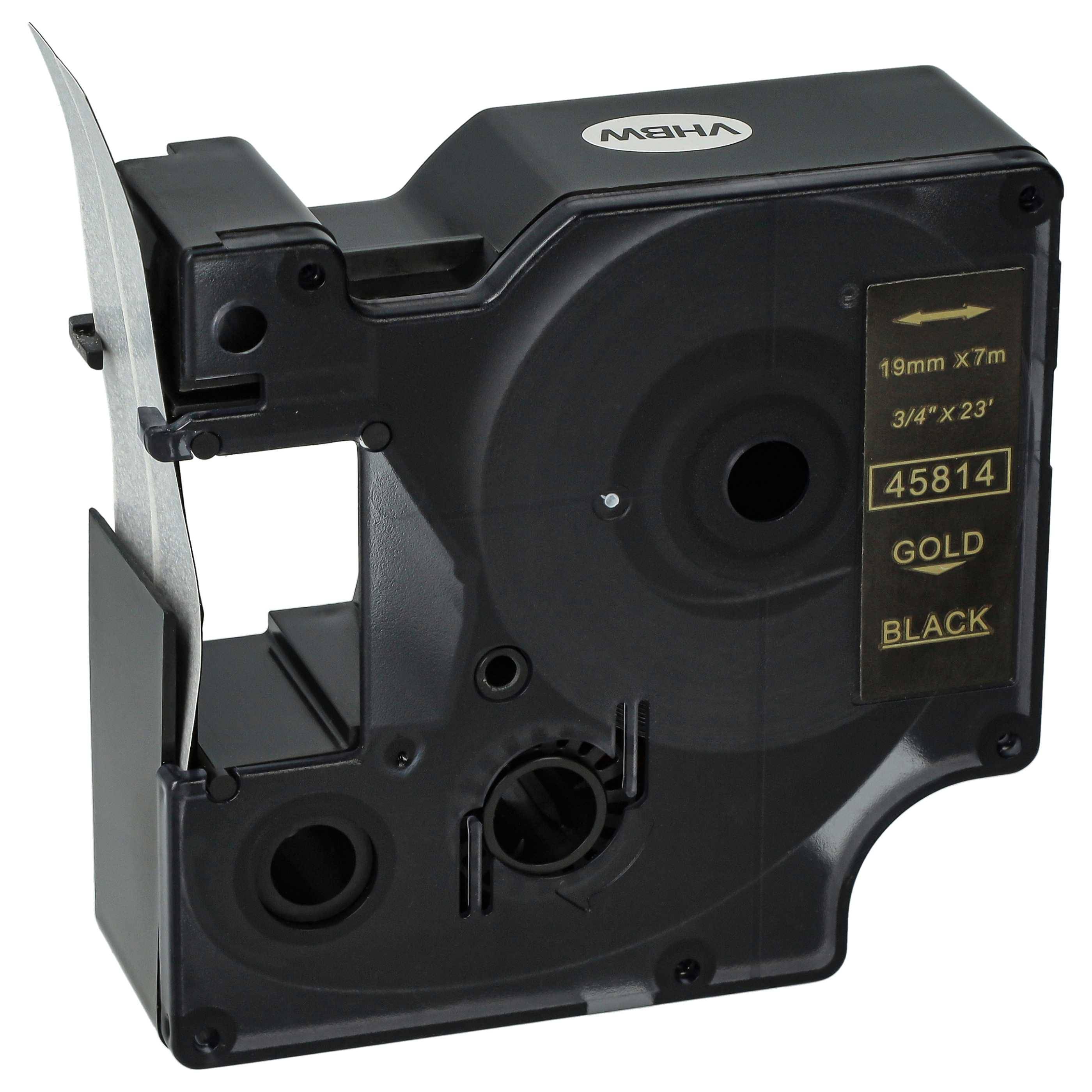 vhbw Schriftband-Kassette kompatibel mit Dymo LabelManager 400, 300, 200, 350, 360D, 350D Etiketten-Drucker 7m x 19mm Gold auf Schwarz, Kunststoff