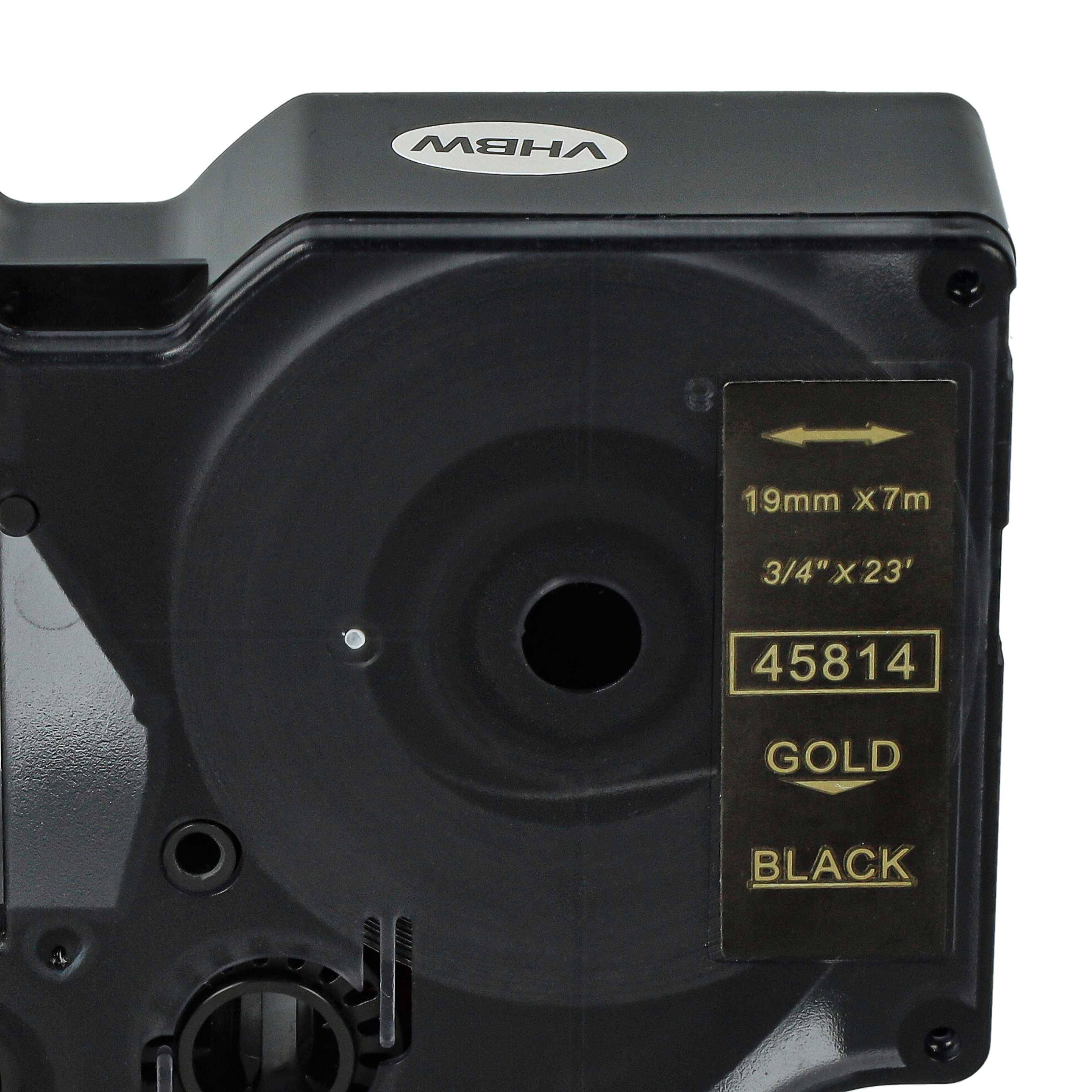 vhbw Schriftband-Kassette kompatibel mit Dymo LabelManager 400, 300, 200, 350, 360D, 350D Etiketten-Drucker 7m x 19mm Gold auf Schwarz, Kunststoff