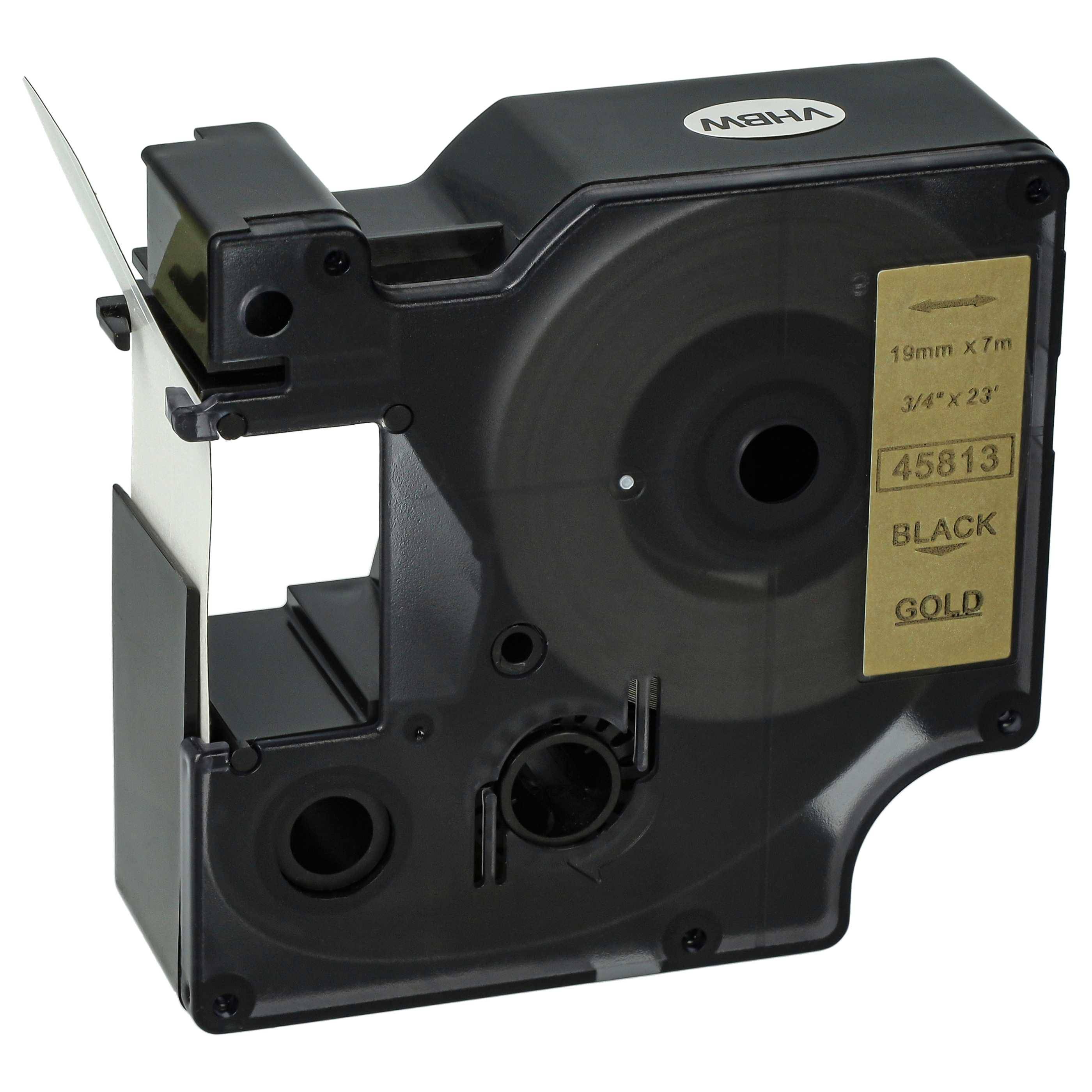 vhbw Schriftband-Kassette kompatibel mit Dymo LabelManager 400, 300, 200, 350, 360D, 350D Etiketten-Drucker 7m x 19mm Schwarz auf Gold, Kunststoff