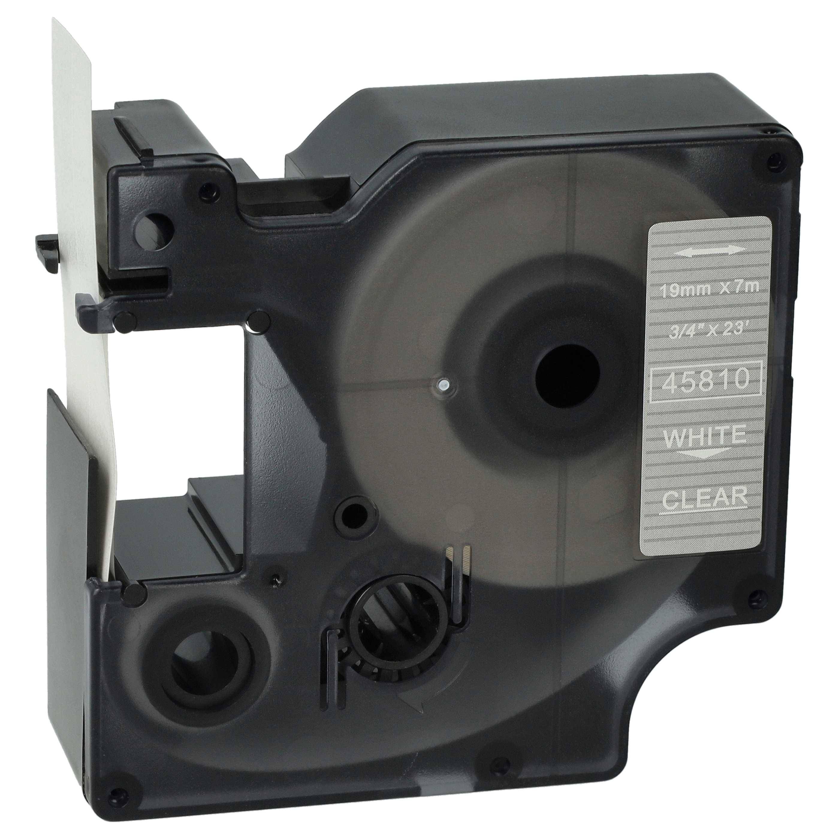 vhbw Schriftband-Kassette kompatibel mit Dymo LabelWriter Duo 400, Duo, Duo 450 Etiketten-Drucker 7m x 19mm Weiß auf Transparent, Kunststoff